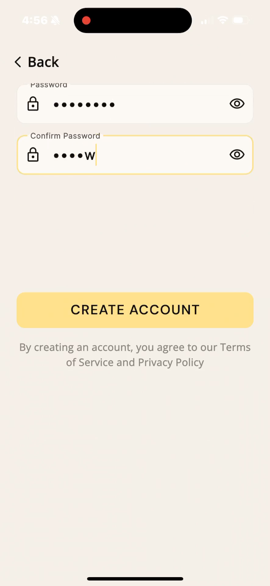Step #10: Tap CREATE ACCOUNT to finalize your registration.
