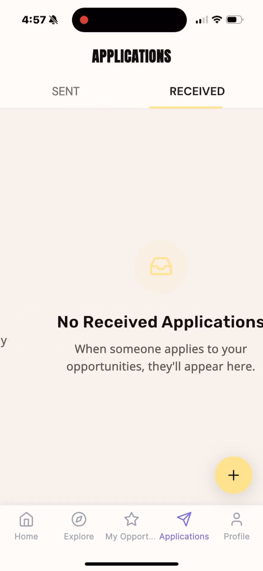 Step #24: When your opportunity is live, tap the Received tab under Applications to evaluate inbound partnership requests.