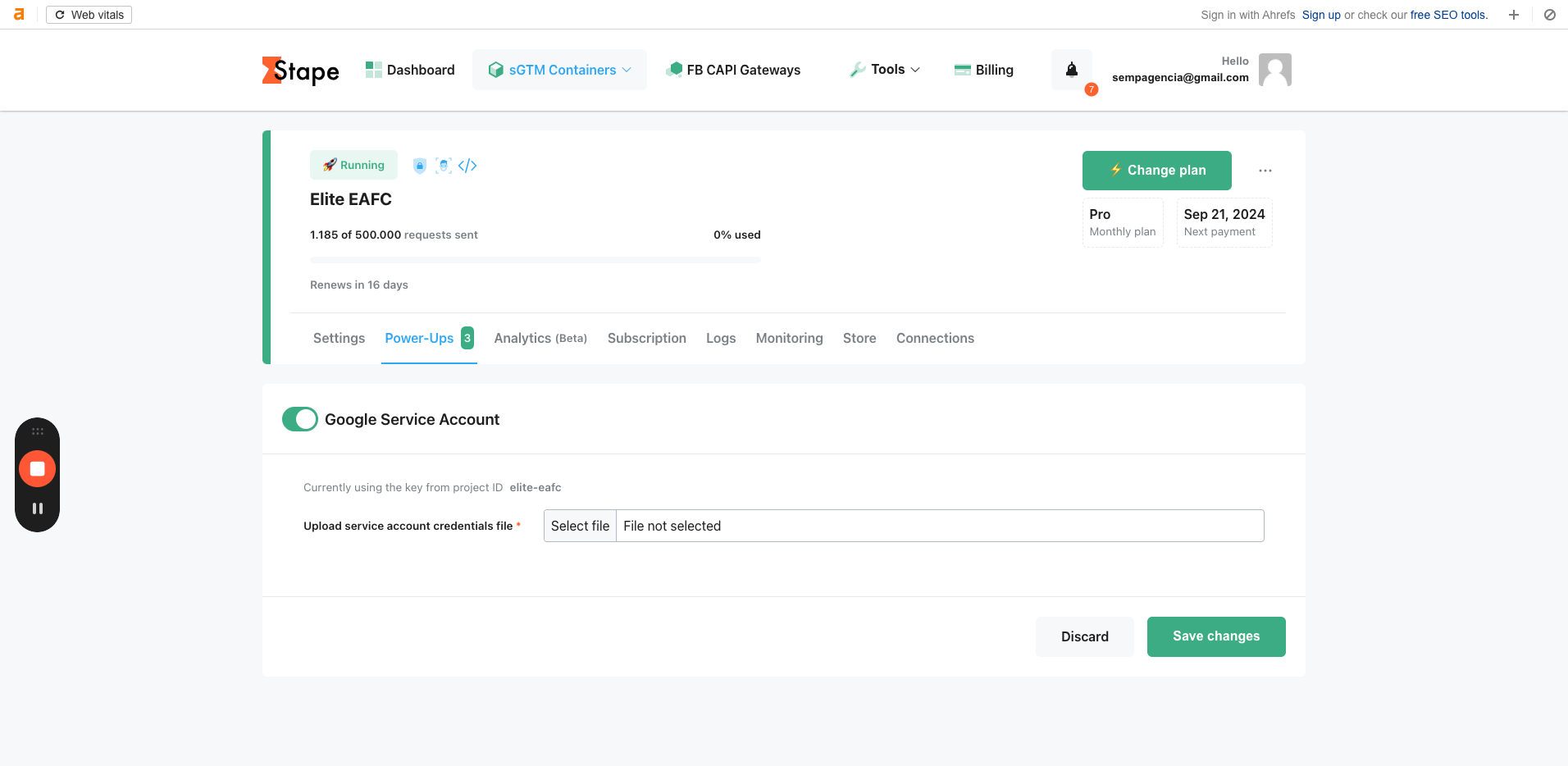Step #31: Selecione o arquivo .json que foi extraído do Google Console