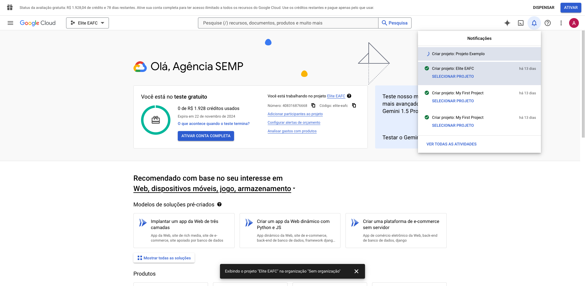 Step #5: Clique no menu de projetos