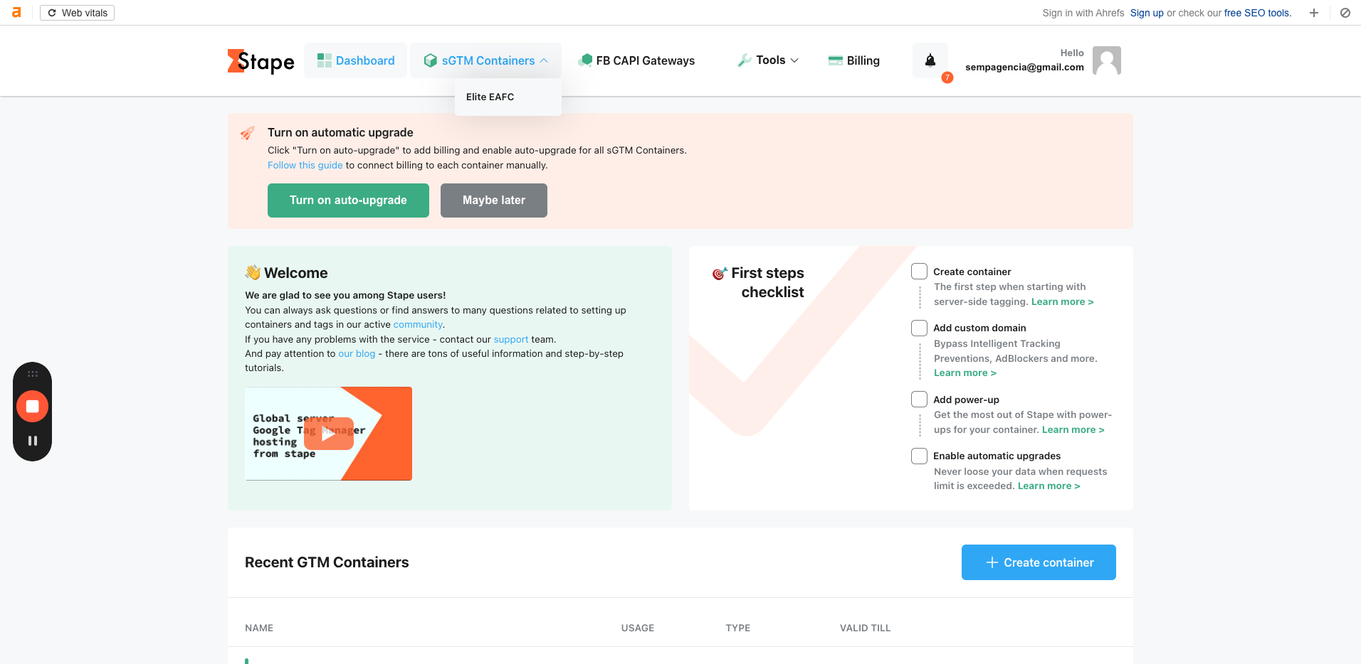 Step #28: Clique em "sGTM Containers" e selecione o projeto que está sendo configurado 