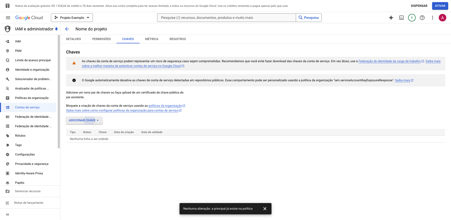 Step #23: Clique em "ADICIONAR CHAVE ▼"