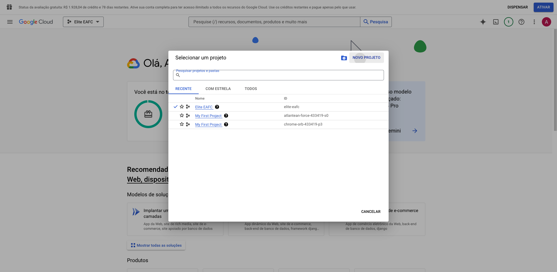 Step #3: Clique em "NOVO PROJETO"