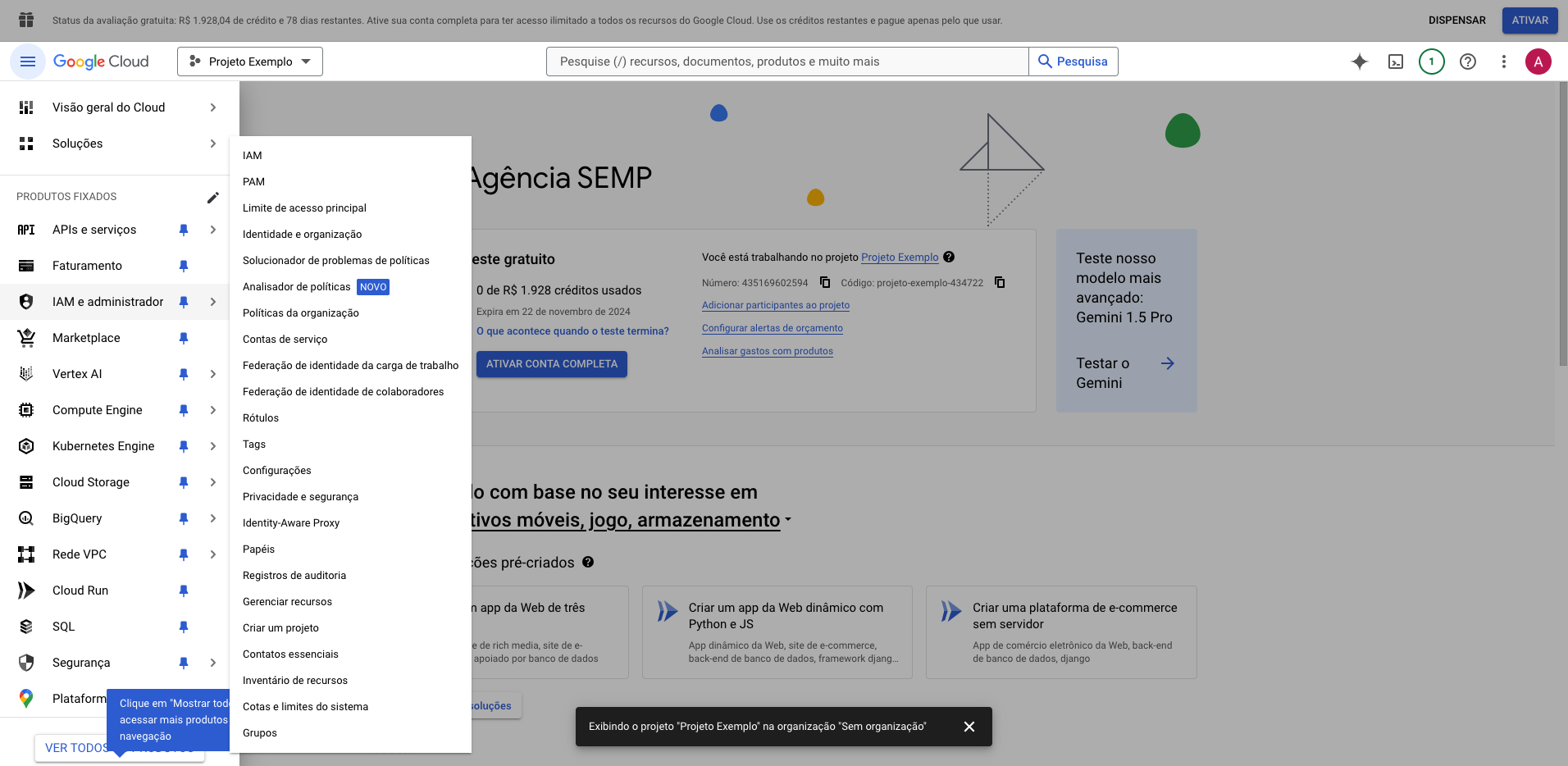 Step #8: Clique em "IAM e administrador"