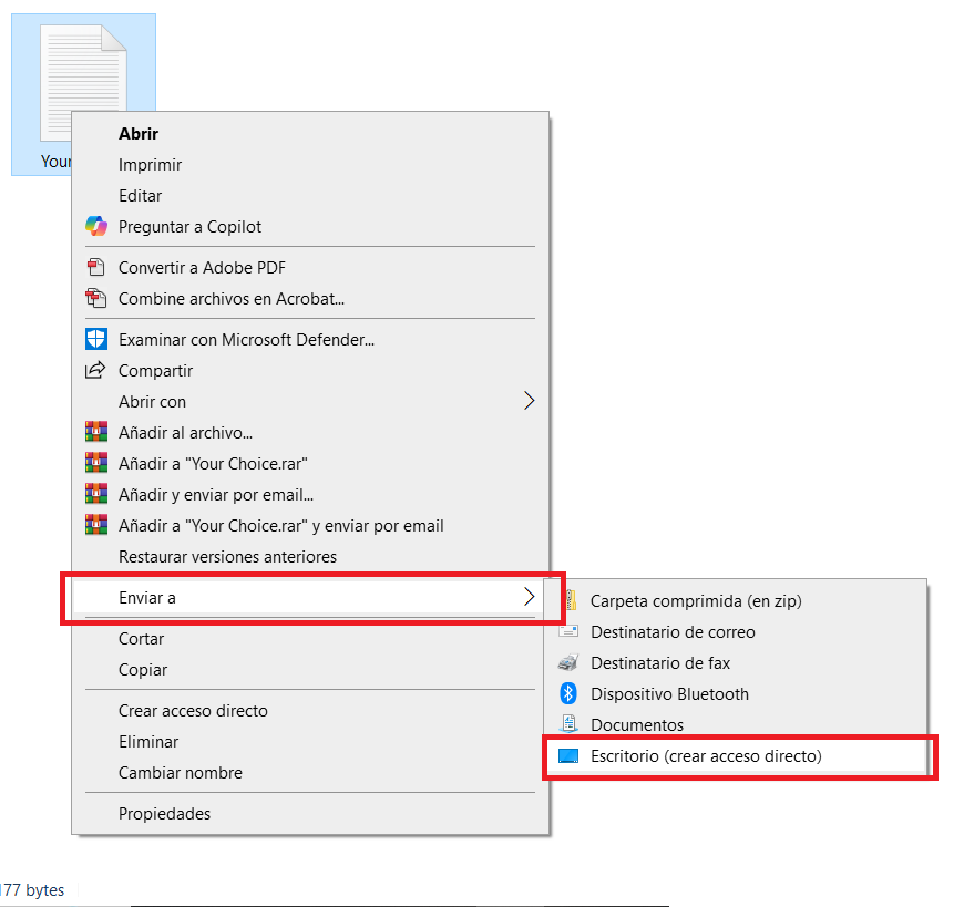 Step #13: Hacer click derecho, apretar en Enviar a, Seleccionar Escritorio (crear acceso directo)