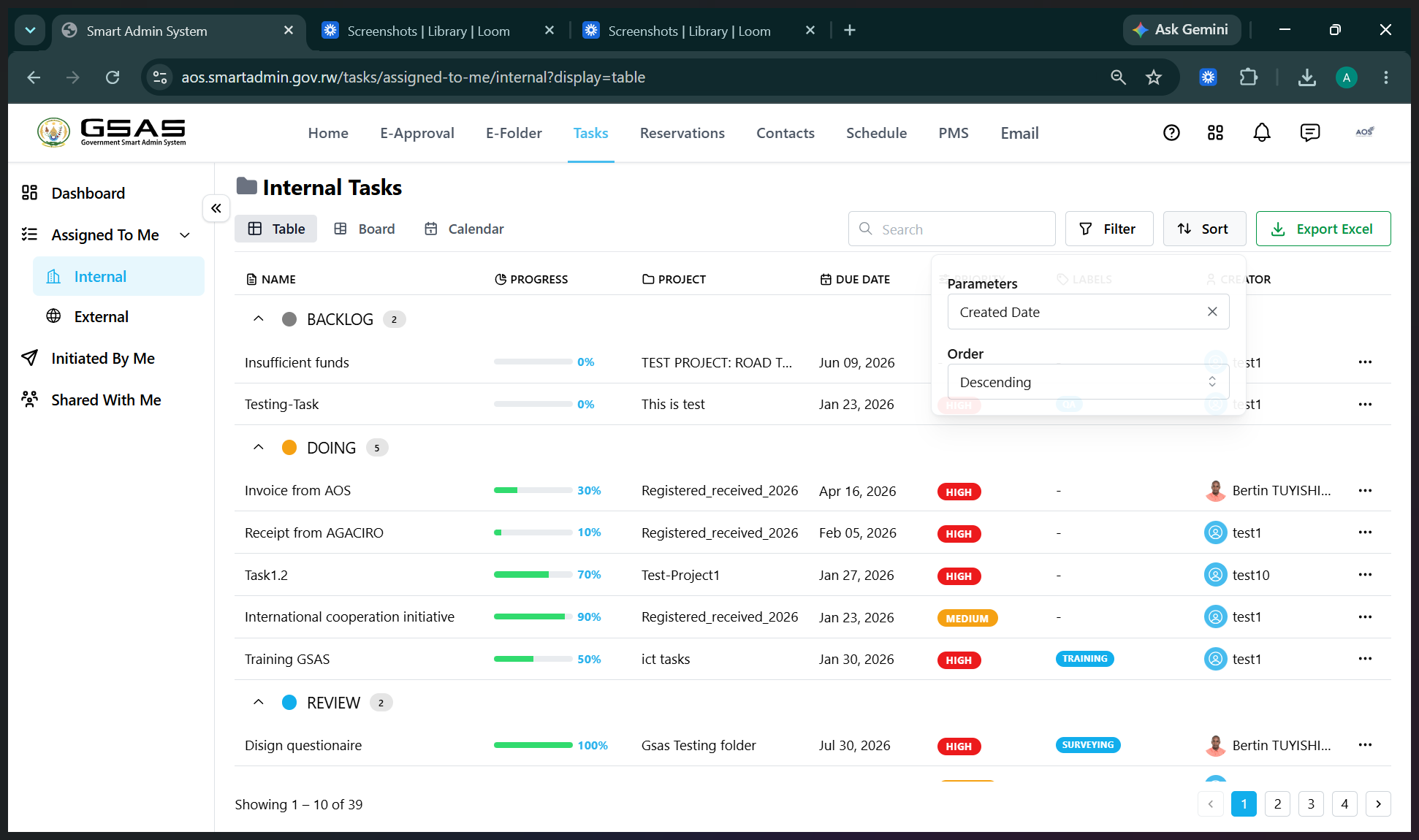 Step #12: Click Sort to order tasks by criteria like creation date.