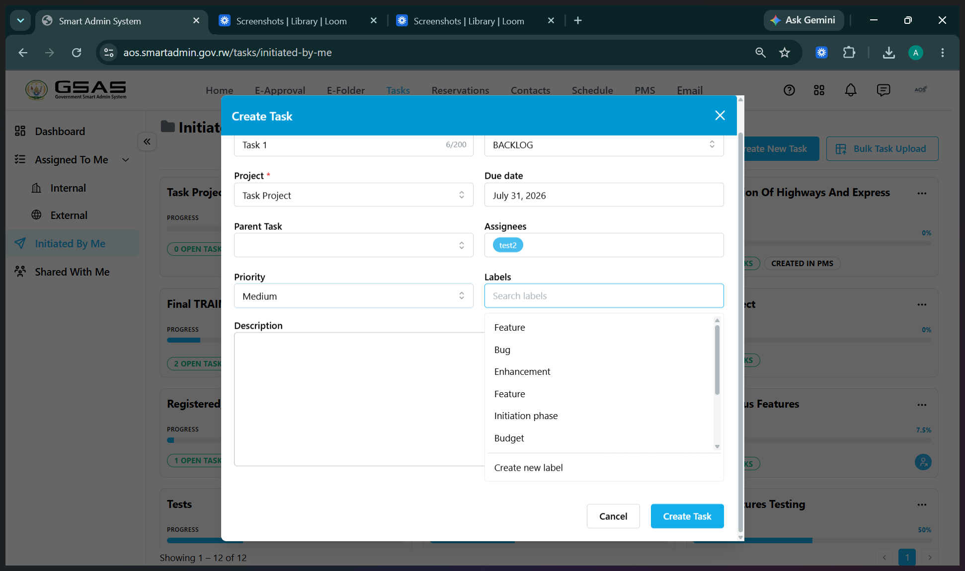 Step #26: Search and select relevant labels to make the task easier to find later.