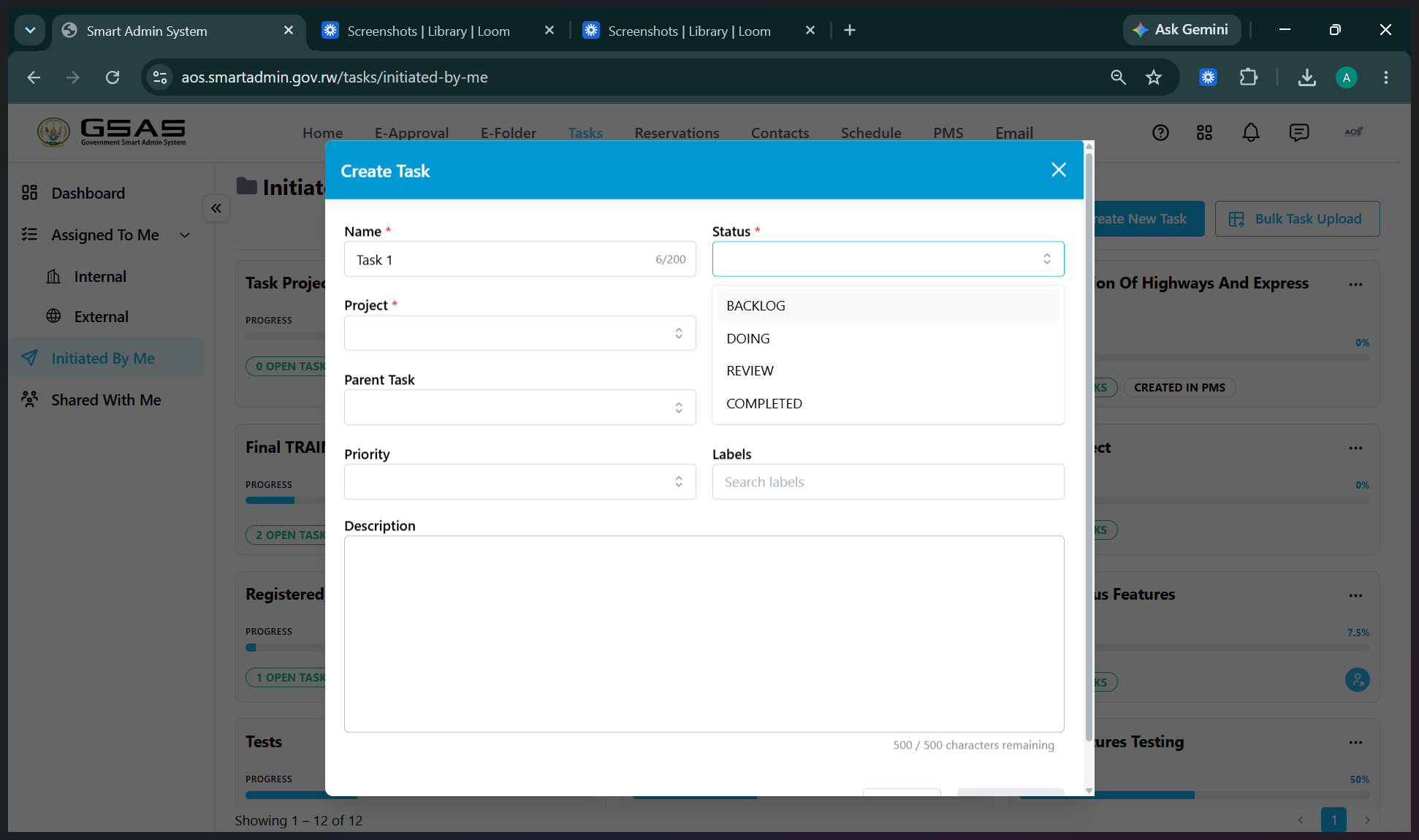 Step #19: Select the initial status of the task (e.g., BACKLOG).