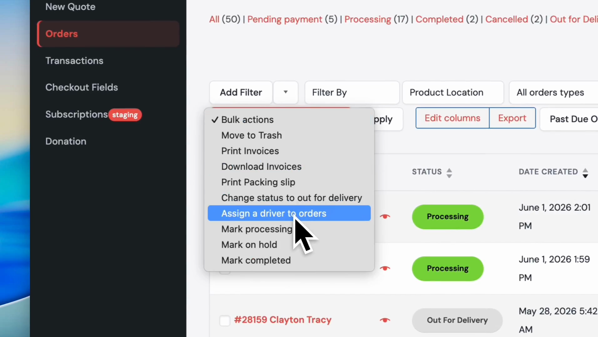 Step #5: Select Assign a driver to orders.
