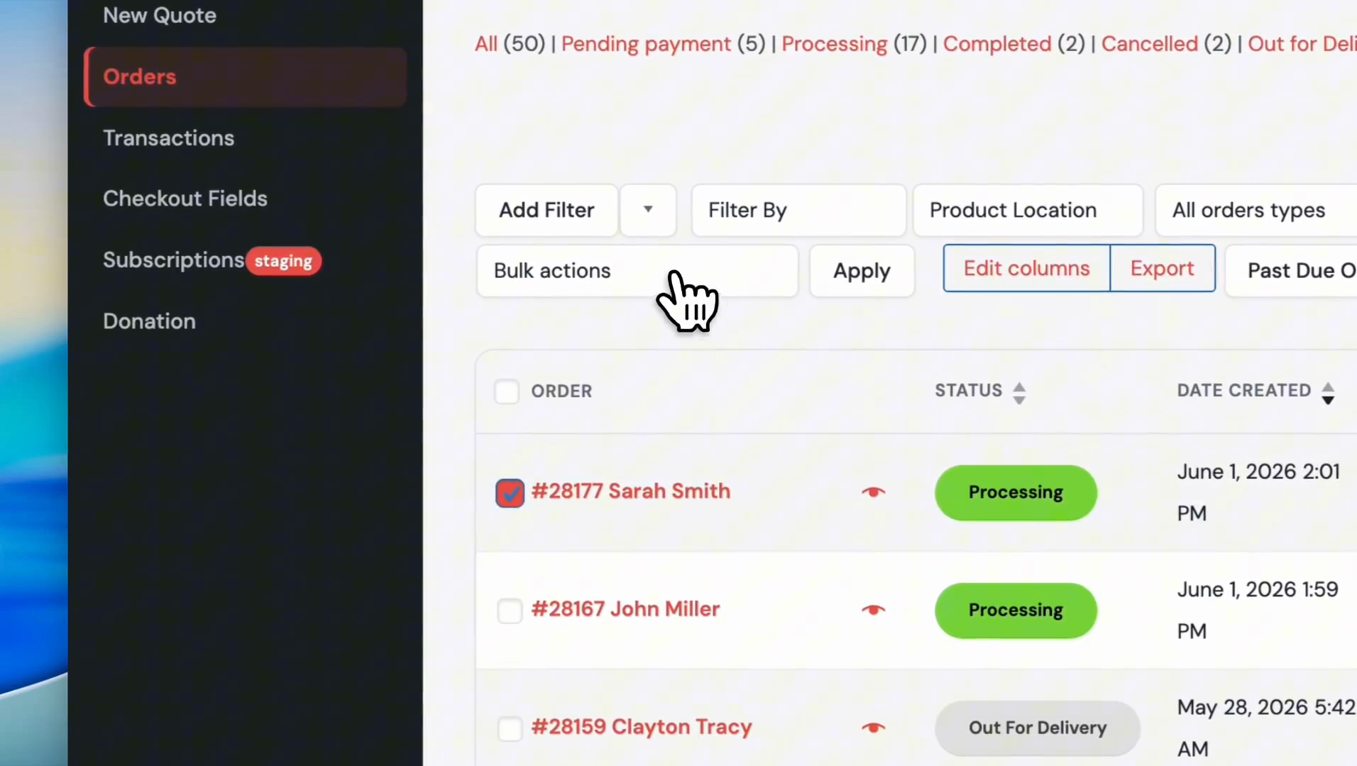 Step #4: Click the Bulk actions dropdown menu.