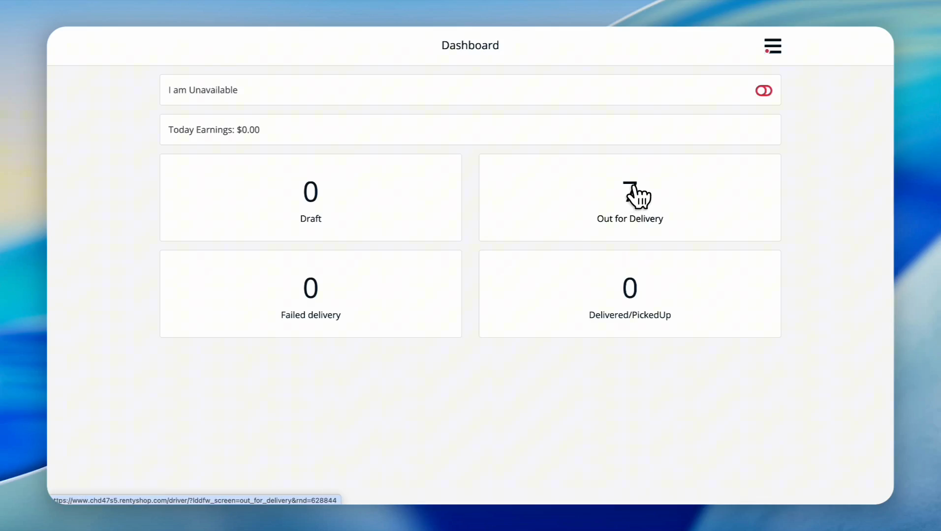 Step #30: In the Delivery Driver app, click the Out for Delivery status card to view active routes.