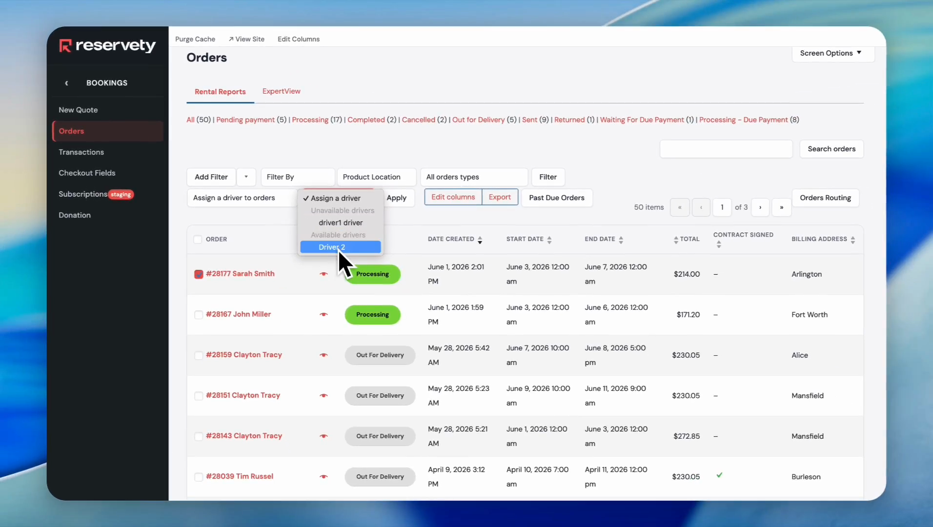 Step #7: Select your targeted driver (e.g., driver2) to apply the assignment.