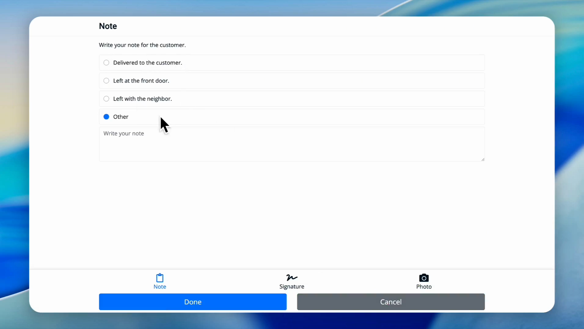 Step #39: Select Delivered to the customer from the completion options.