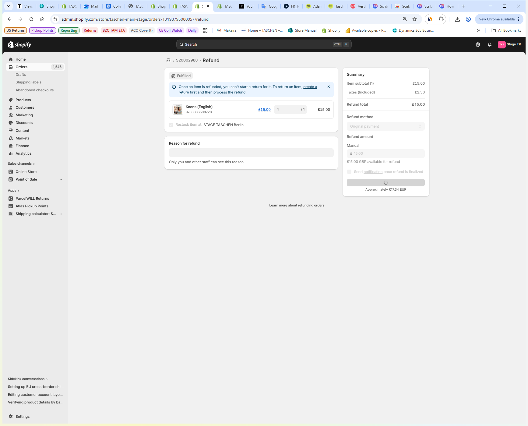 Step #6: Review the final refund amount in the summary panel, then click Refund to finalize the transaction.