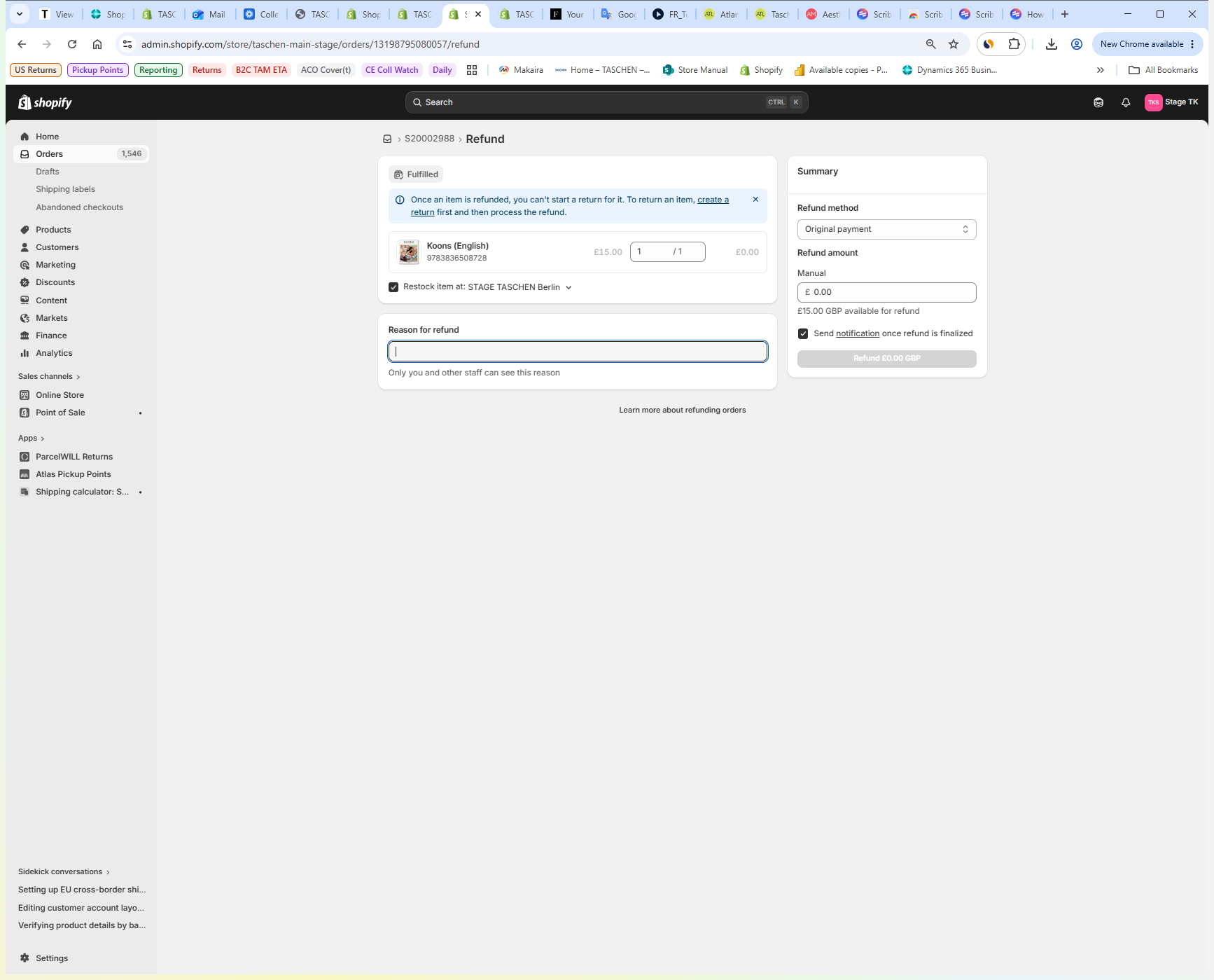Step #4: Click the Reason for refund text field and provide a brief explanation for the transaction adjustment.
