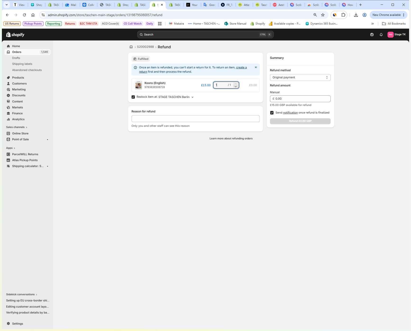 Step #3: Acknowledge any on-screen alerts and create a return for the fulfilled items if required.