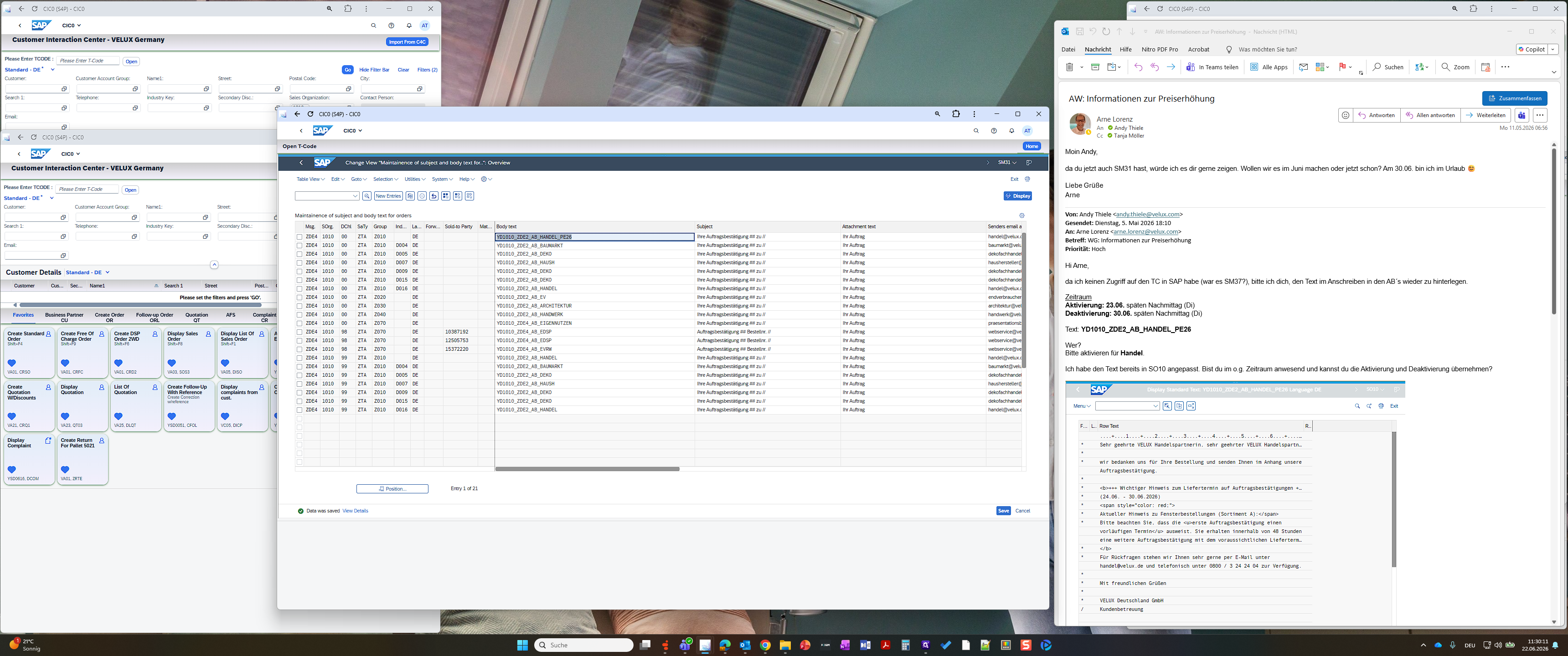 Step #12: Open the standard text editor window for the newly assigned text module.