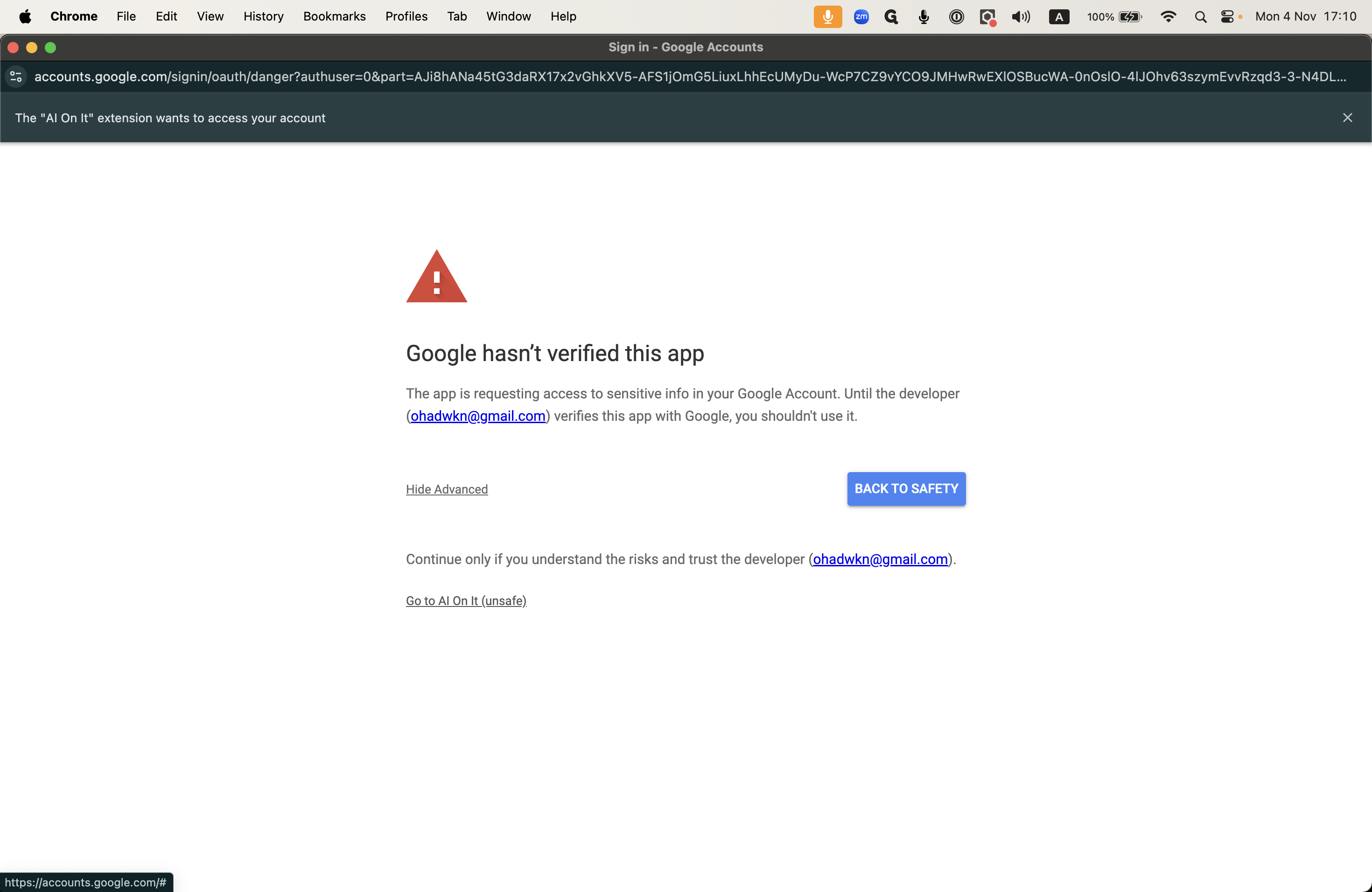 Step #11: Click on "Go to AI On It (unsafe)"