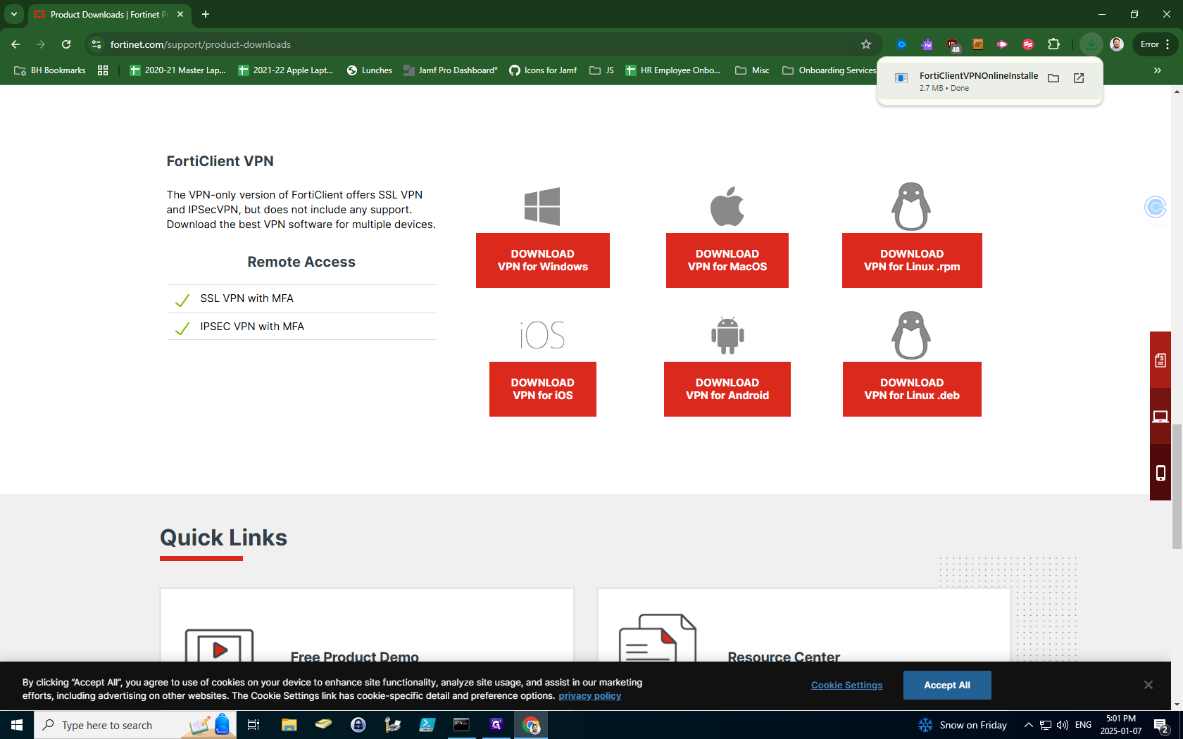 Step #3: In your Chrome downloads, click on the downloaded FortiClientVPNOnlineInstaller.exe