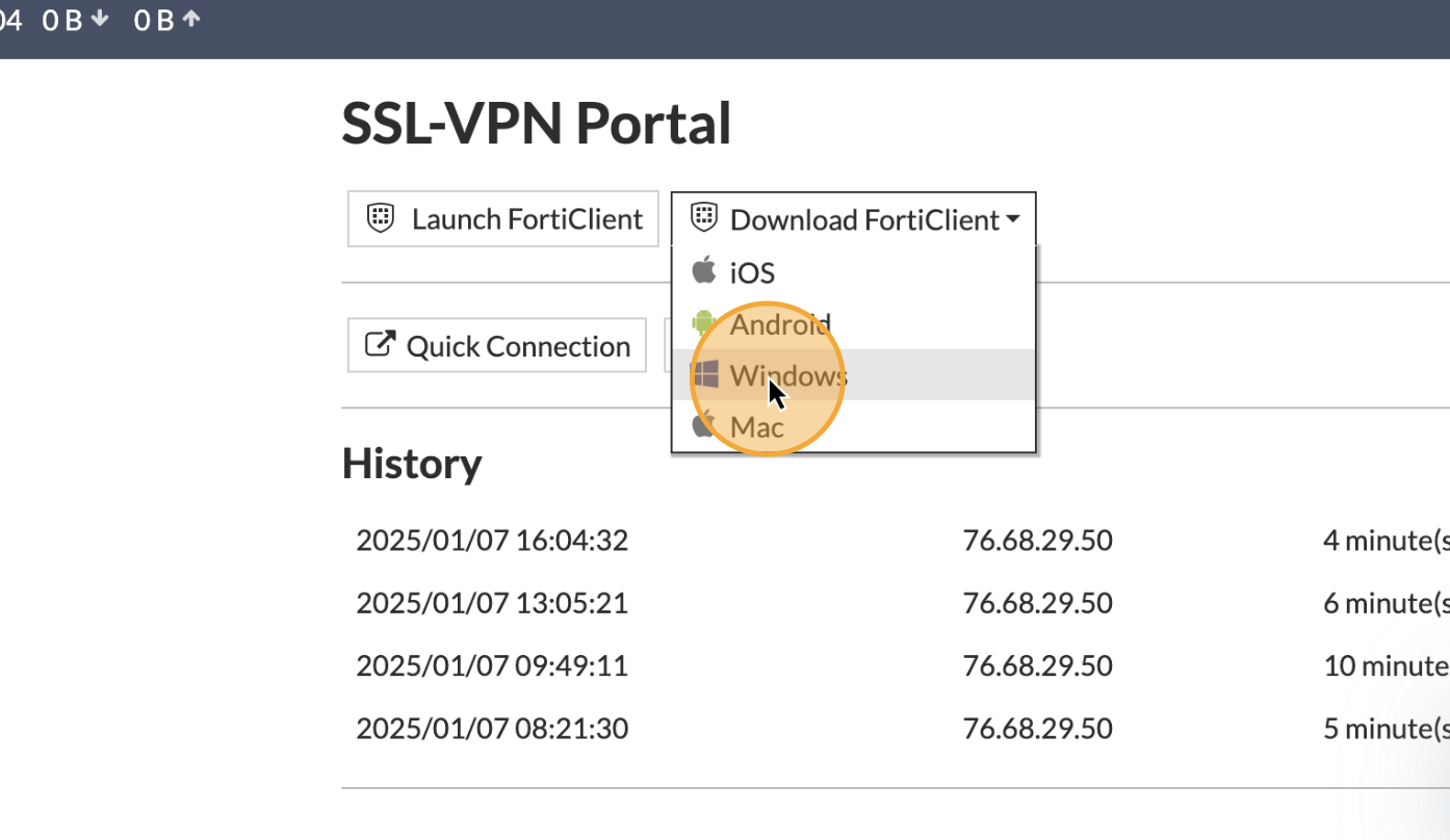 Step #2: Click Download FortiClient then Windows.