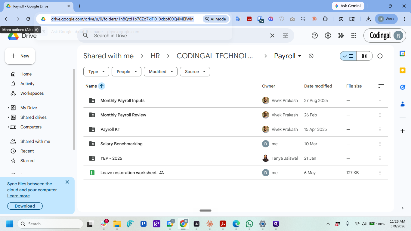 Step #1: Navigate to your company's Payroll folder in Google Drive: https://drive.google.com/drive/folders/1n8Qtd1p76Zo7klFO_9cbpf00Q4MEIWln?usp=drive_link