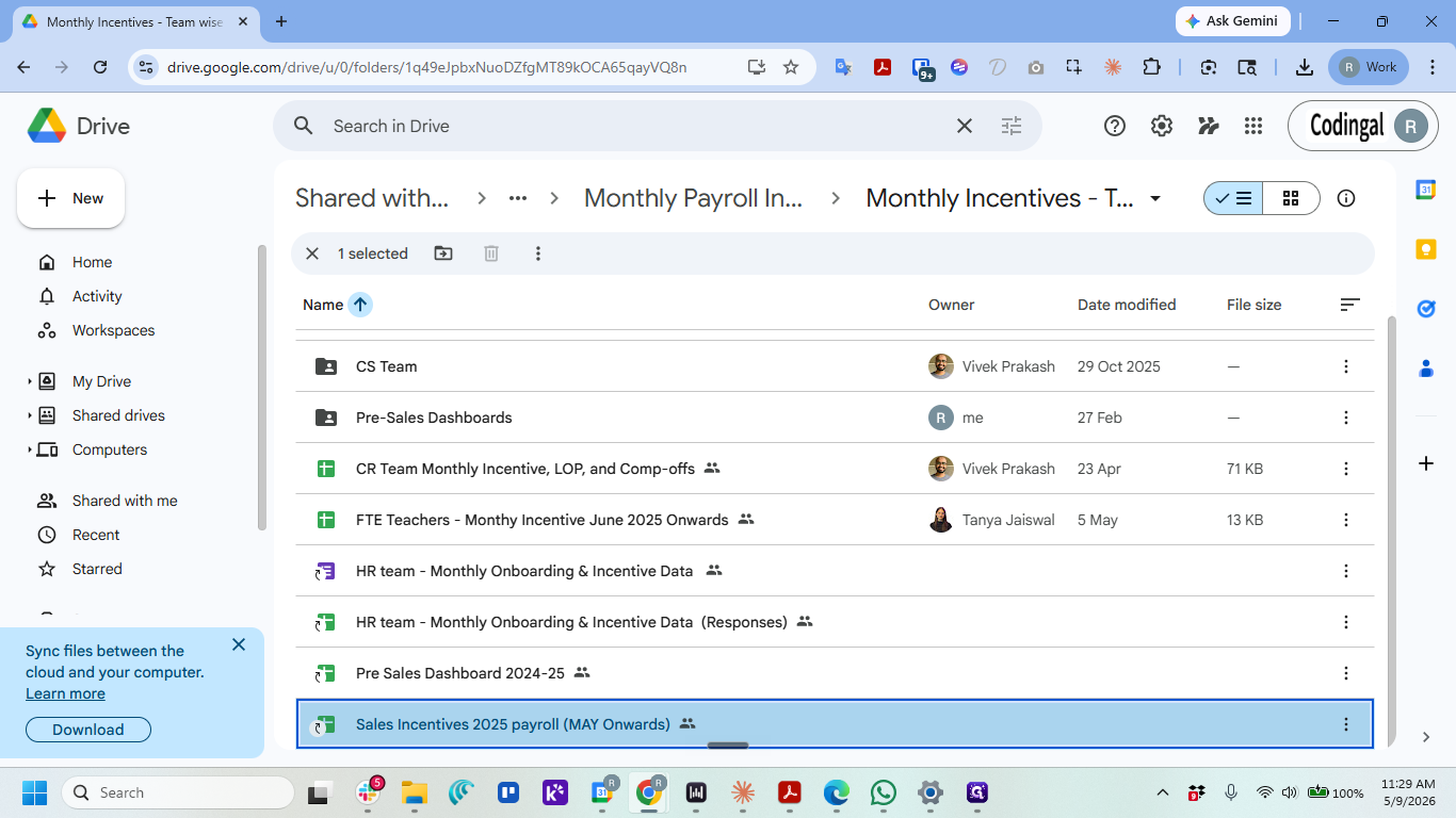 Step #4: For this example, let's start by double-clicking Sales Incentives 2025 payroll to open the sheet.