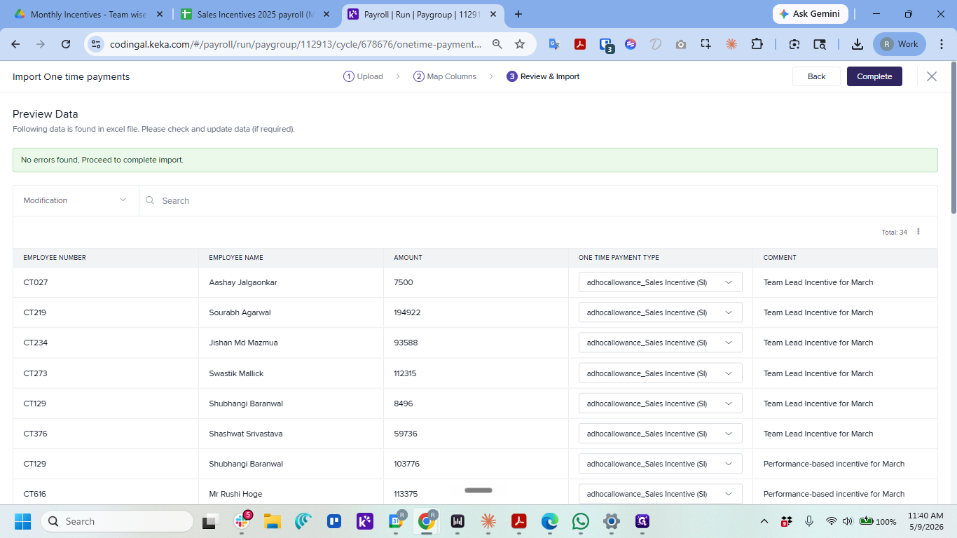 Step #19: Verify the imported records in the final review step, then click Complete.