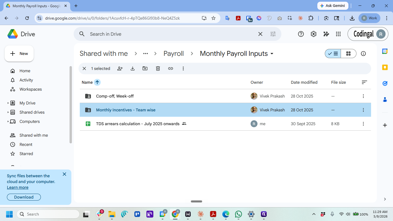 Step #3: Double-click Monthly Incentives - Team wise to find department-specific incentive data.