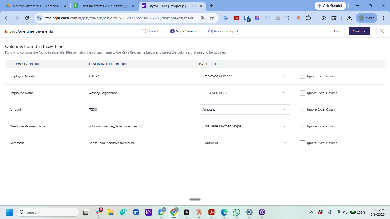 Step #18: Review the column mapping to ensure the fields match correctly, then click Continue.