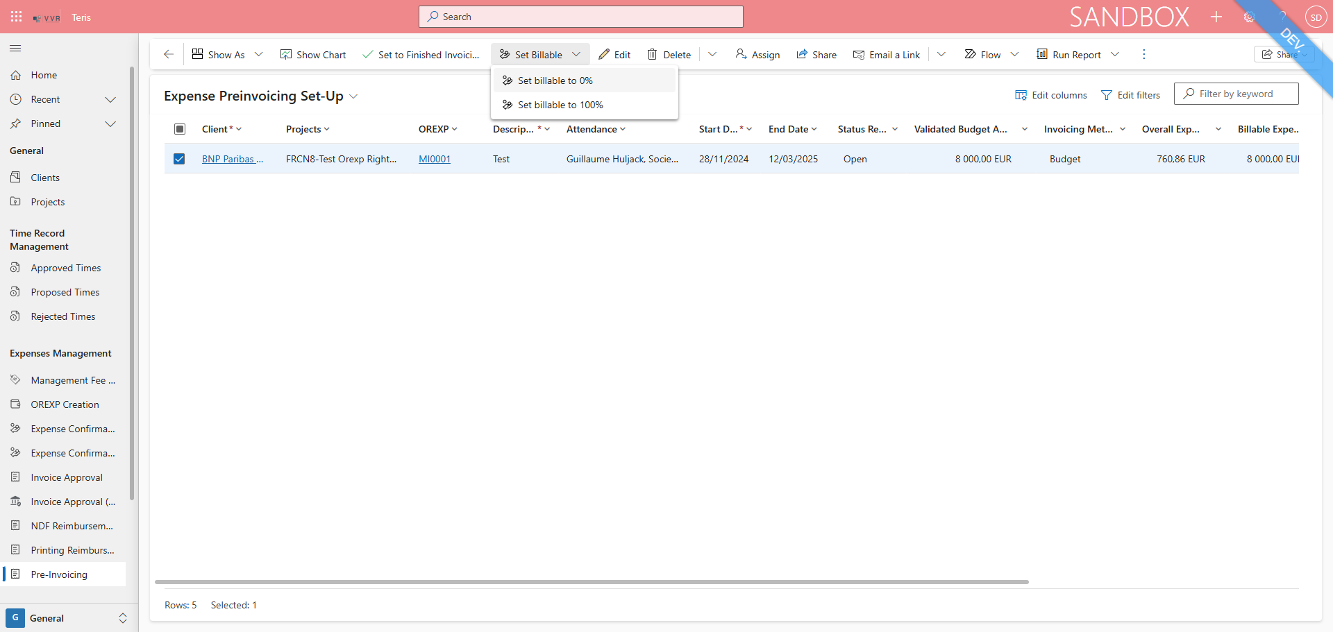 Step #6: Click on "Set billable to 0 %"