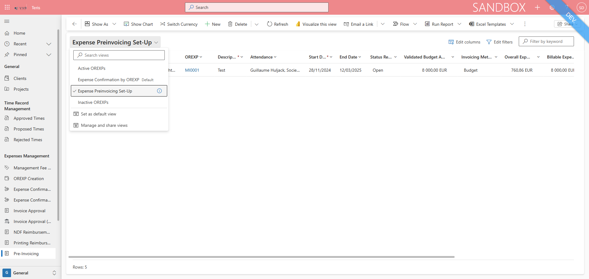 Step #3: Click on "✓ Expense Preinvoicing Set - Up"