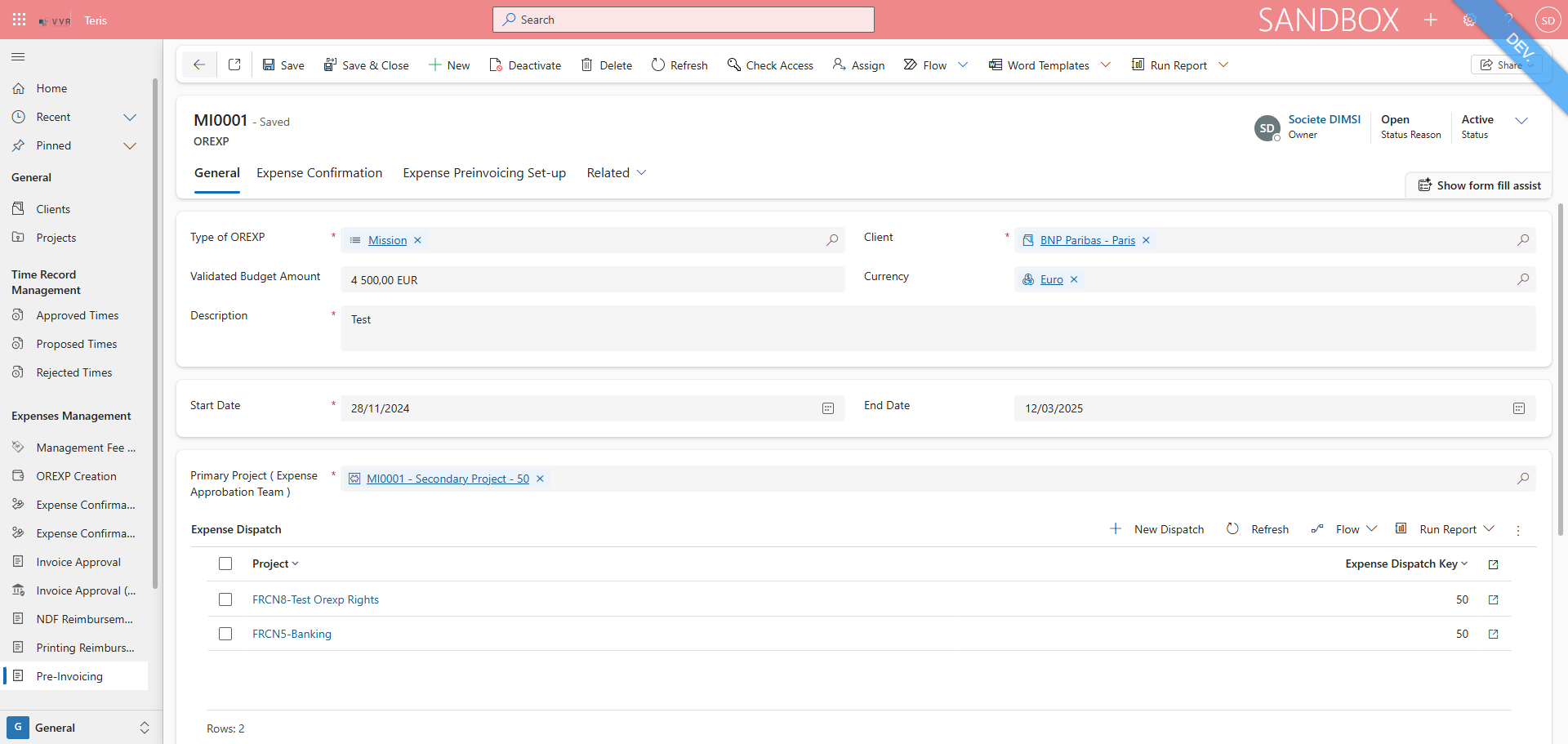 Step #14: Click here to be back on the view Expense preinvoicing set-up