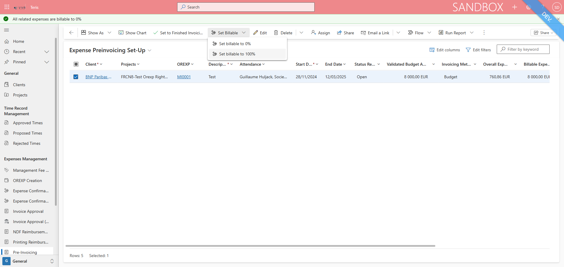 Step #8: Click on "Set billable to 100 %"