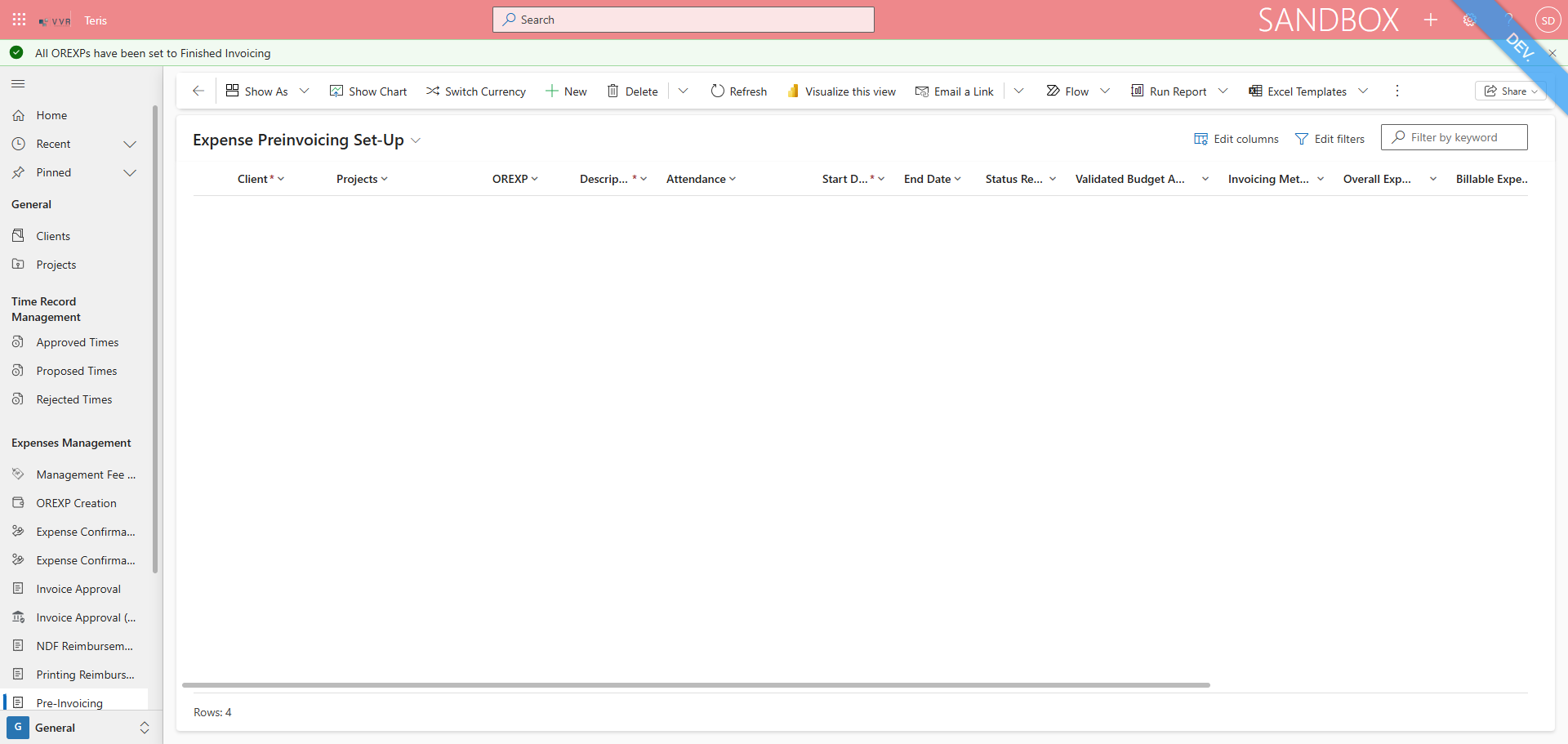 Step #20: Confirmation message "All OREXPS have been set to Finished Invoicing"