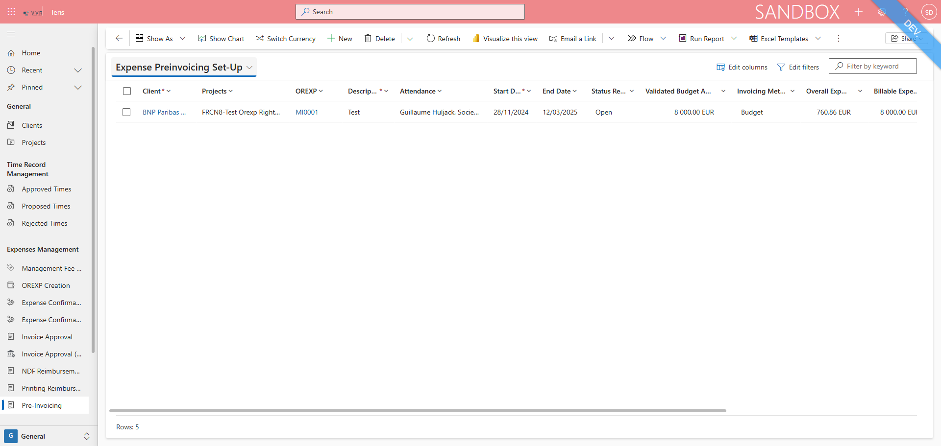 Step #2: Click on "Expense Preinvoicing Set - Up ✓"