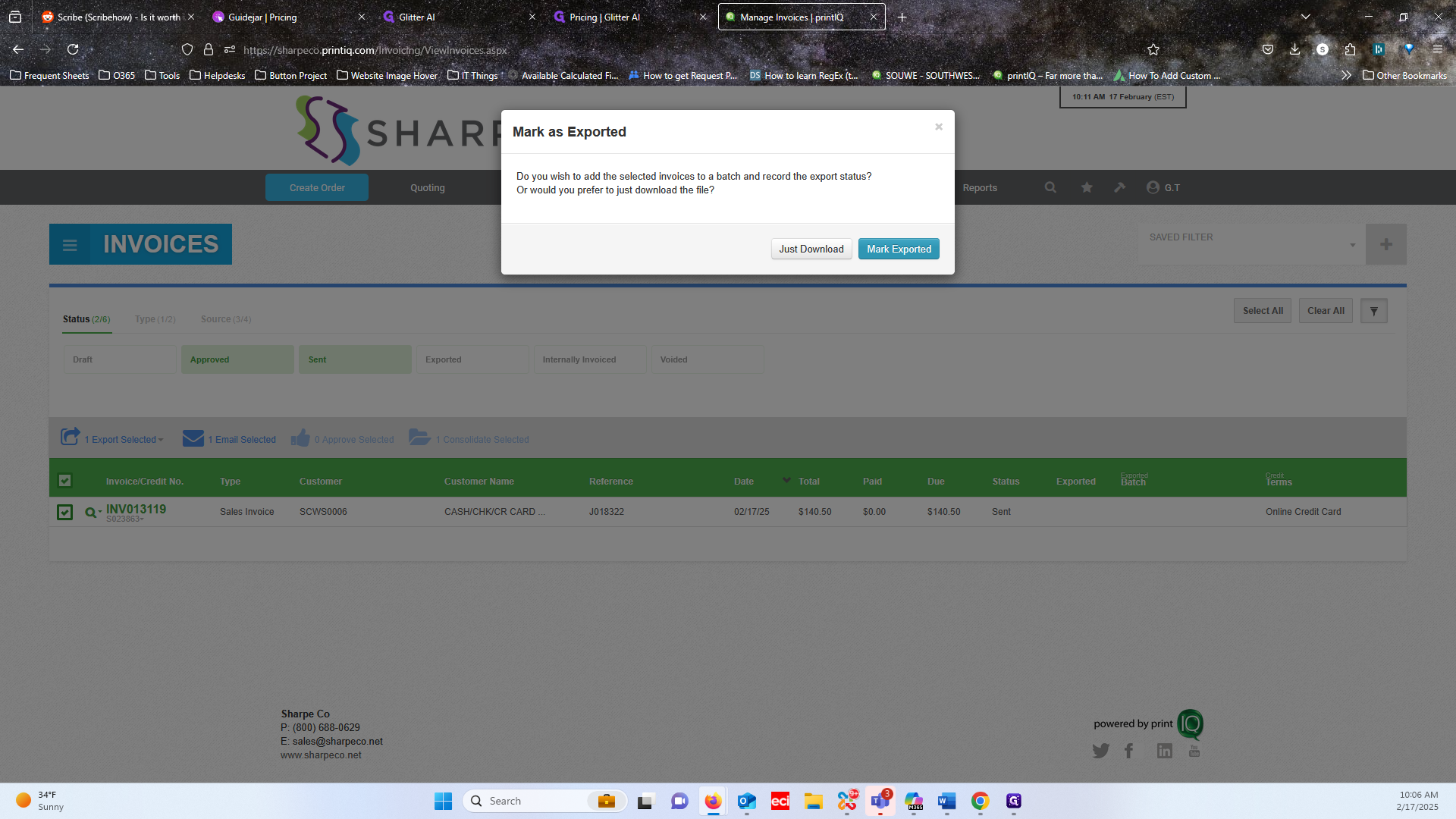 Step #7: Click on "Mark Exported"