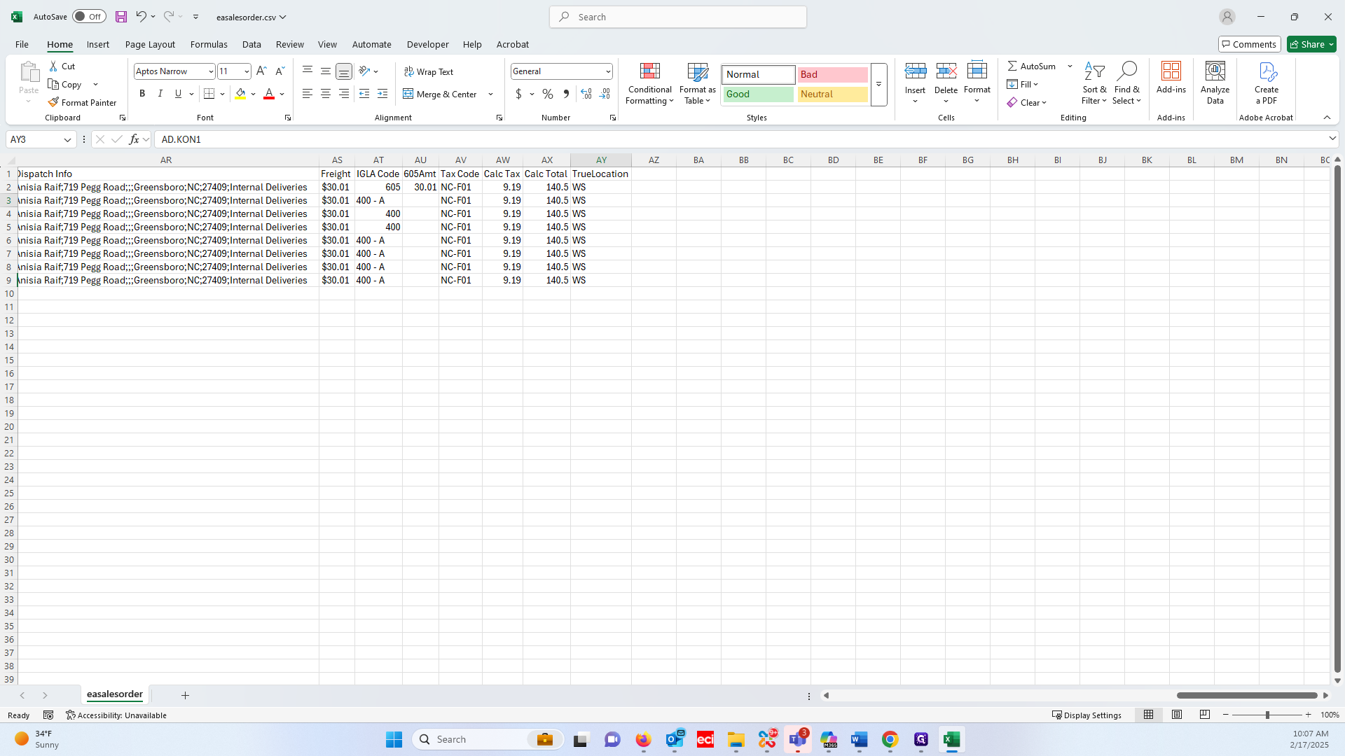 Step #25: Scroll to the right and double check that all TrueLocation values are filled in.