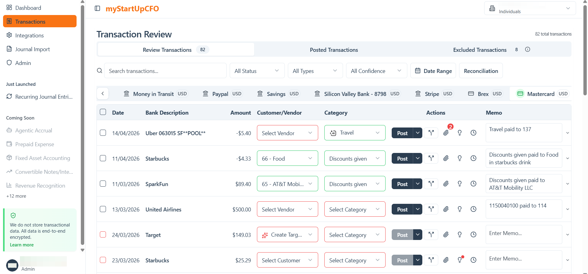 Step #1: Go to the Bank Connections section from the sidebar to view all connected bank accounts. Locate the bank account whose reconciliation details you want to view.