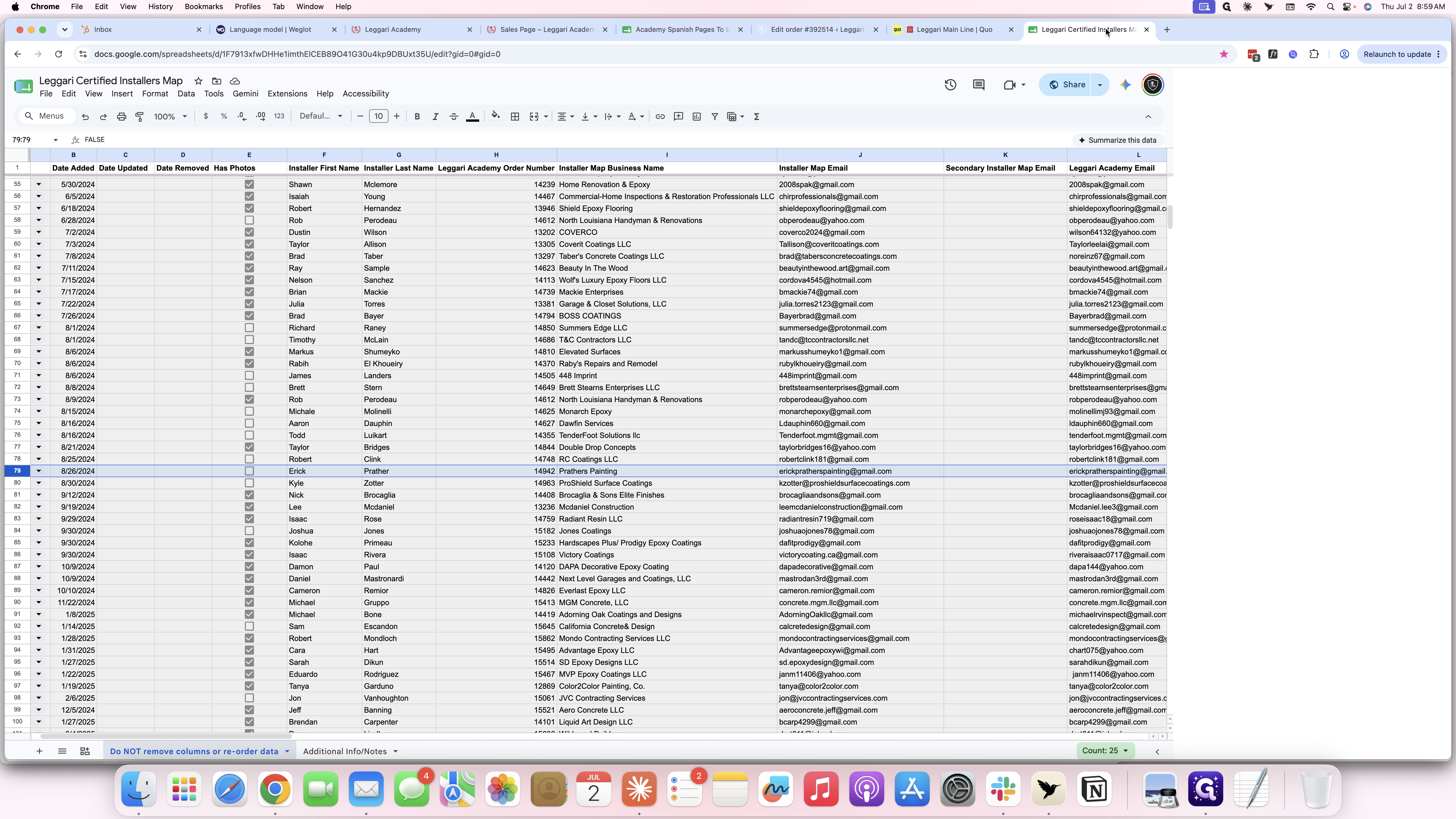 Step #11: Switch back to the Leggari Certified Installers Map spreadsheet.