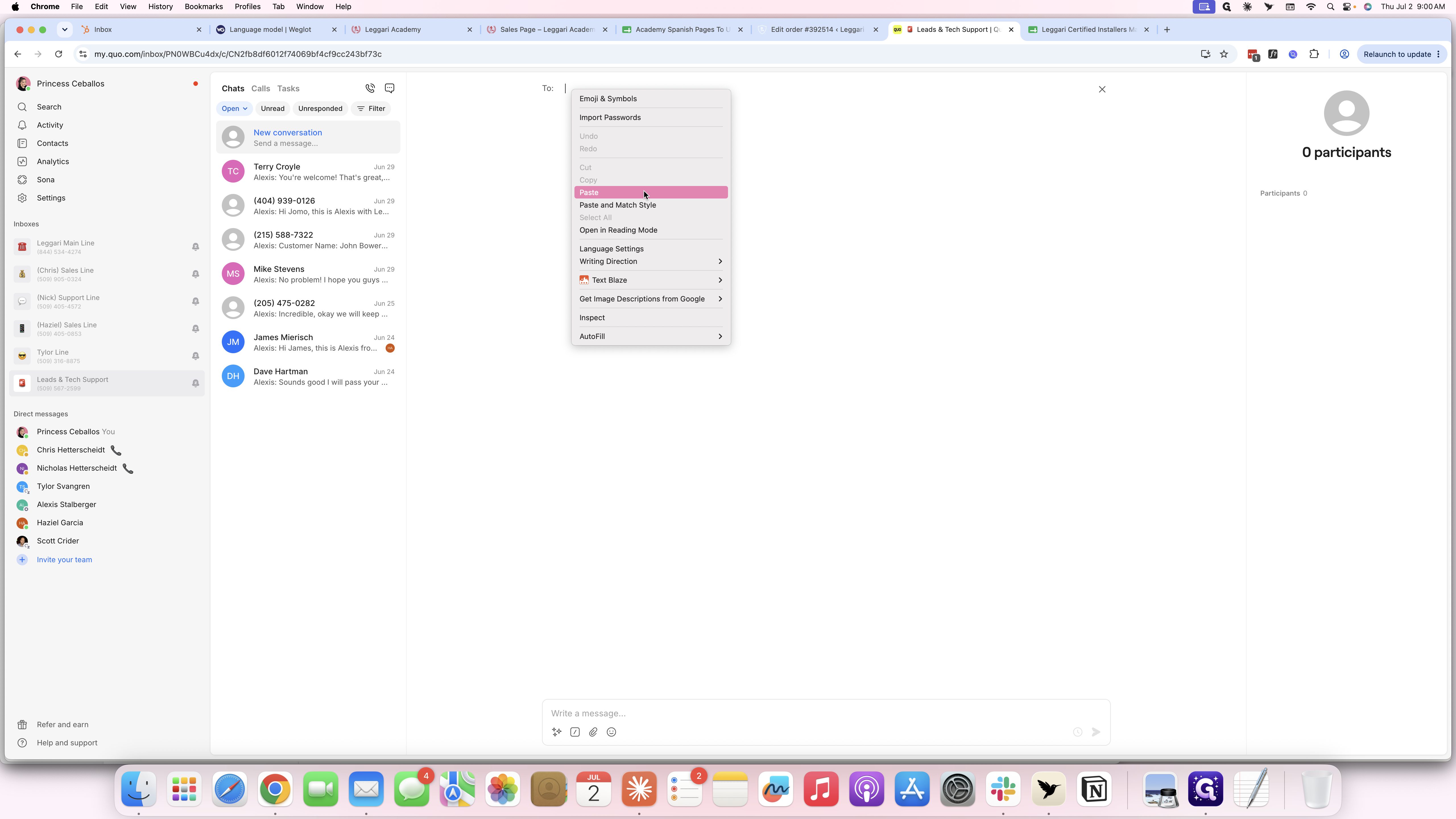 Step #16: Paste the copied phone number to start a new conversation.