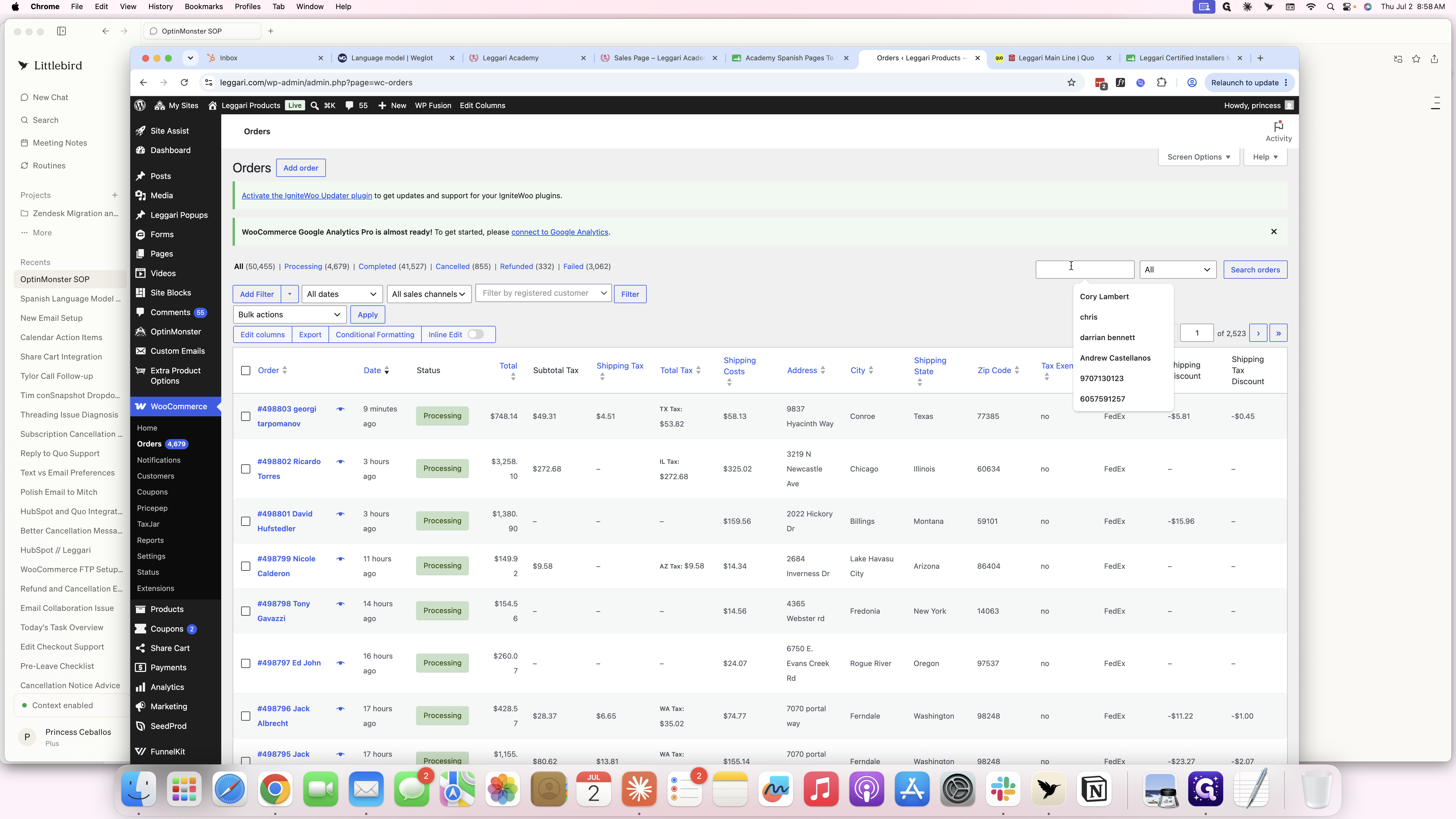 Step #8: Click the search bar to look up the installer's name and see if he's been active ordering.