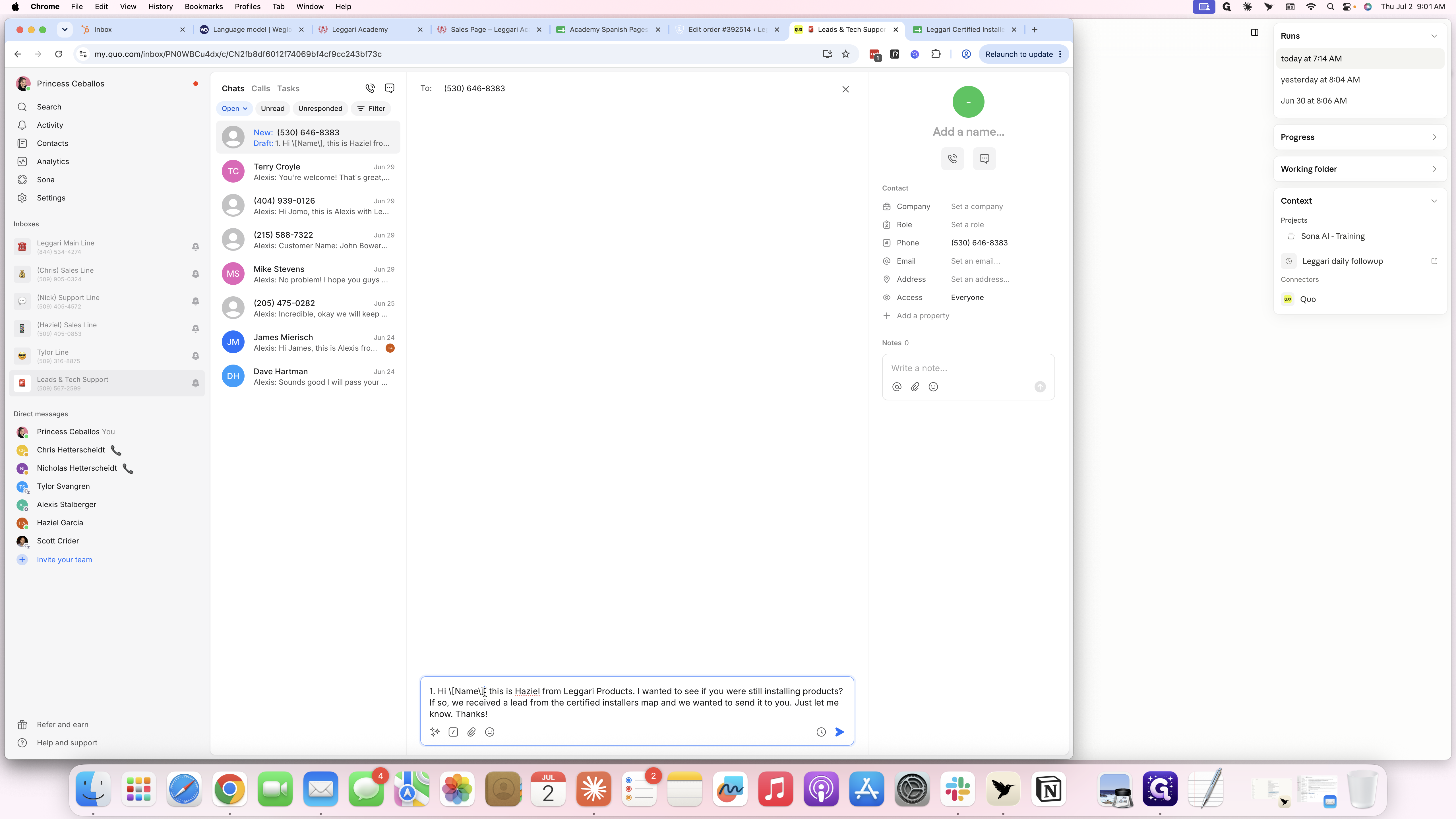 Step #18: Customize the message draft with the specific lead and installer details.