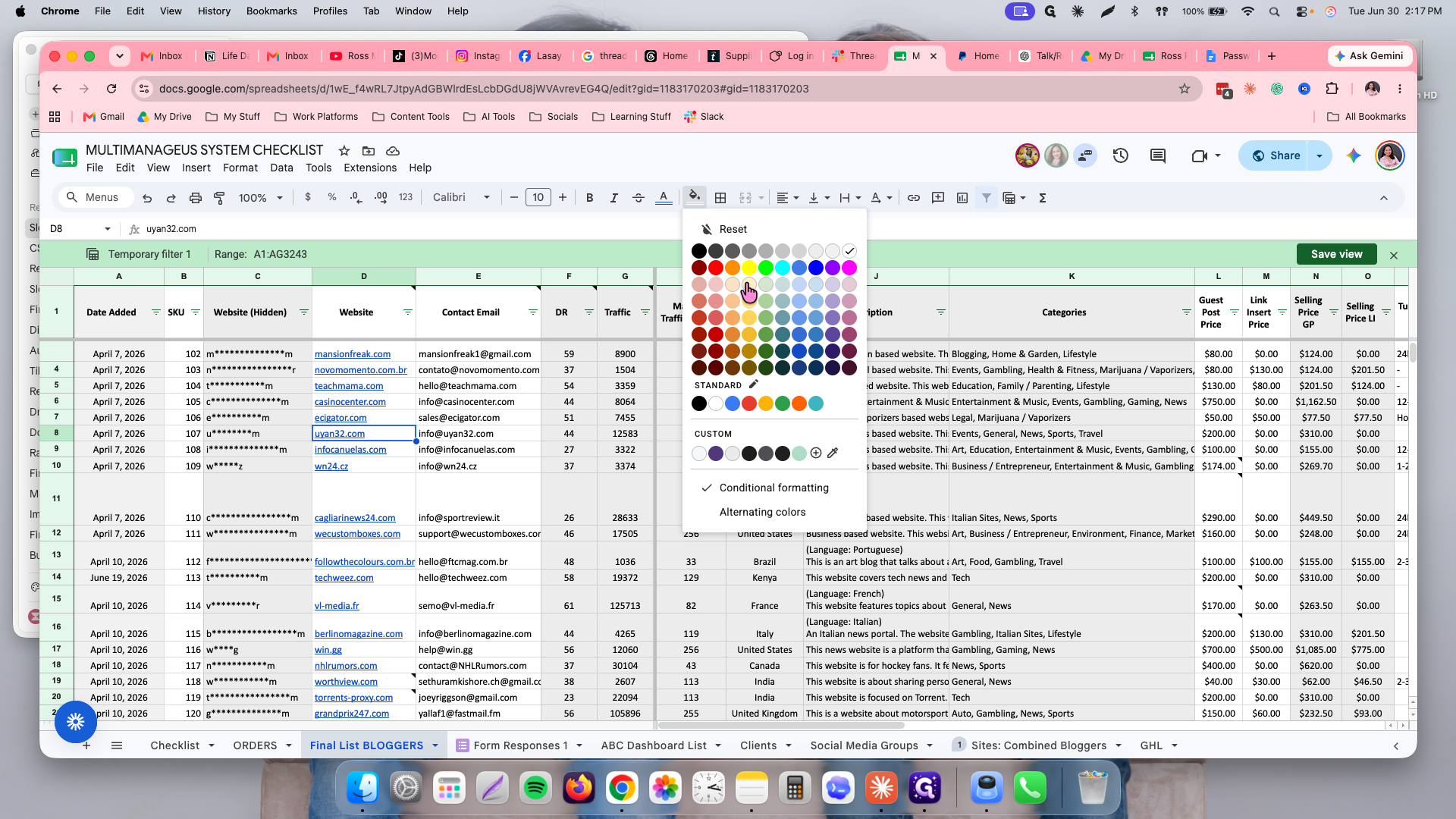 Step #3: Select a color, such as yellow, to mark the website as a candidate.
