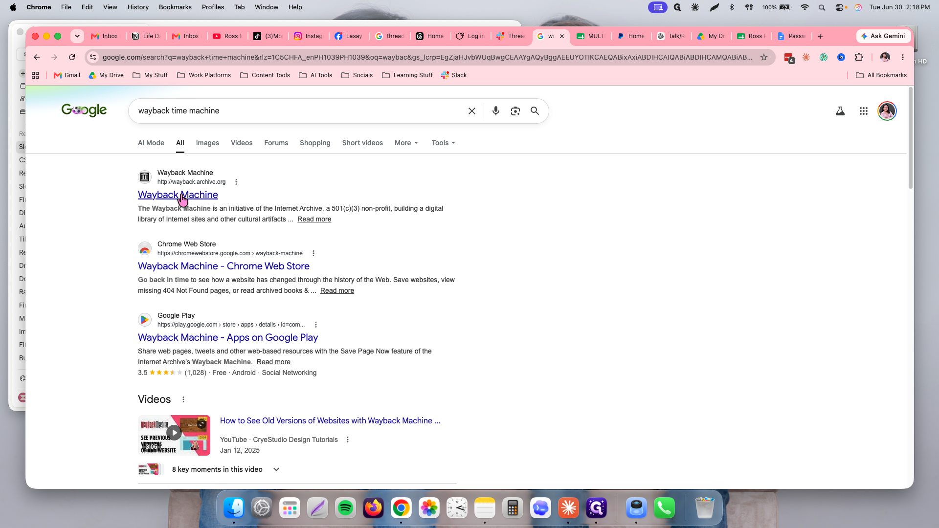 Step #6: Click on the search result for the Wayback Machine website.