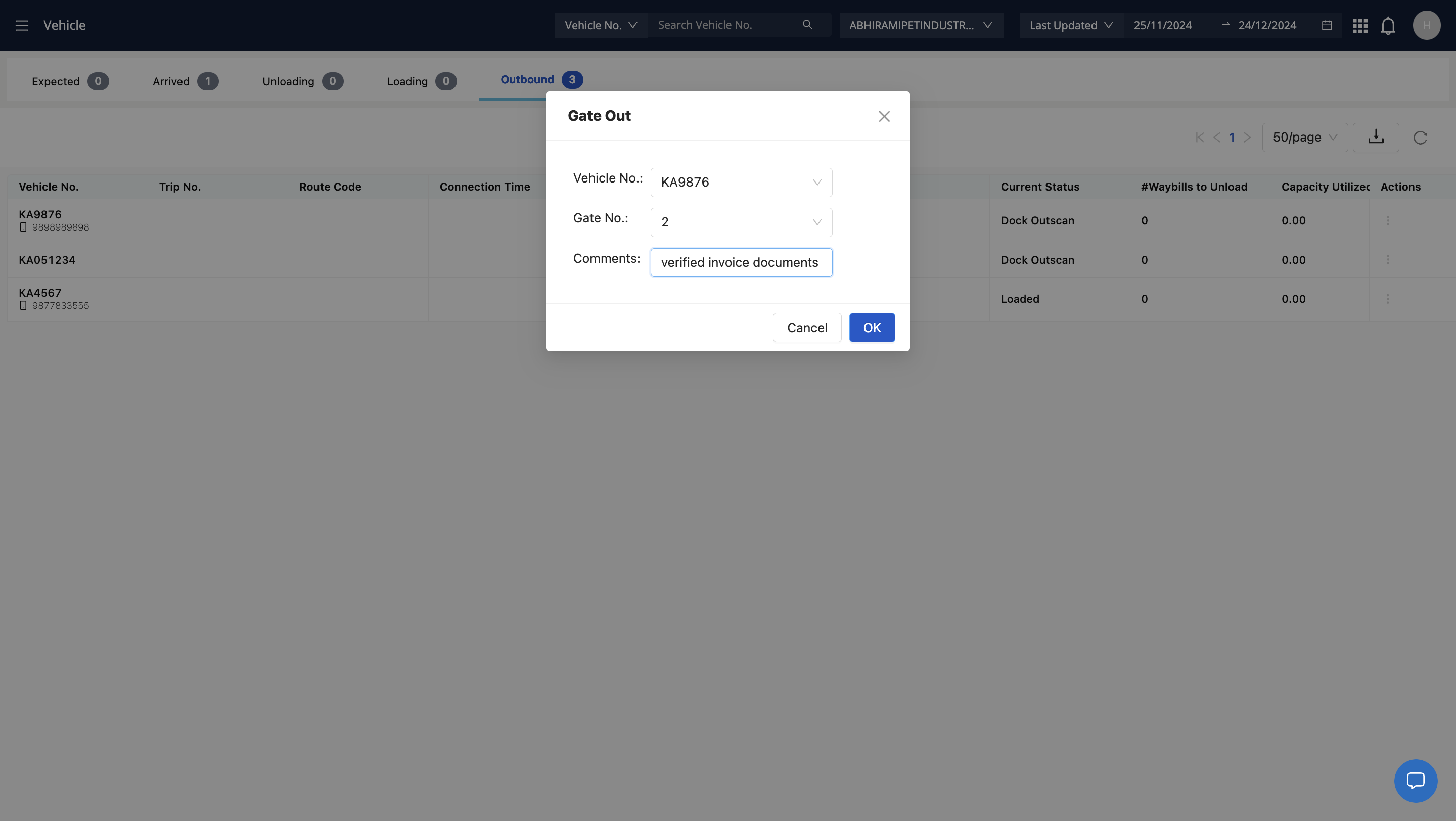 Step #35: Enter details and confirm Gate out