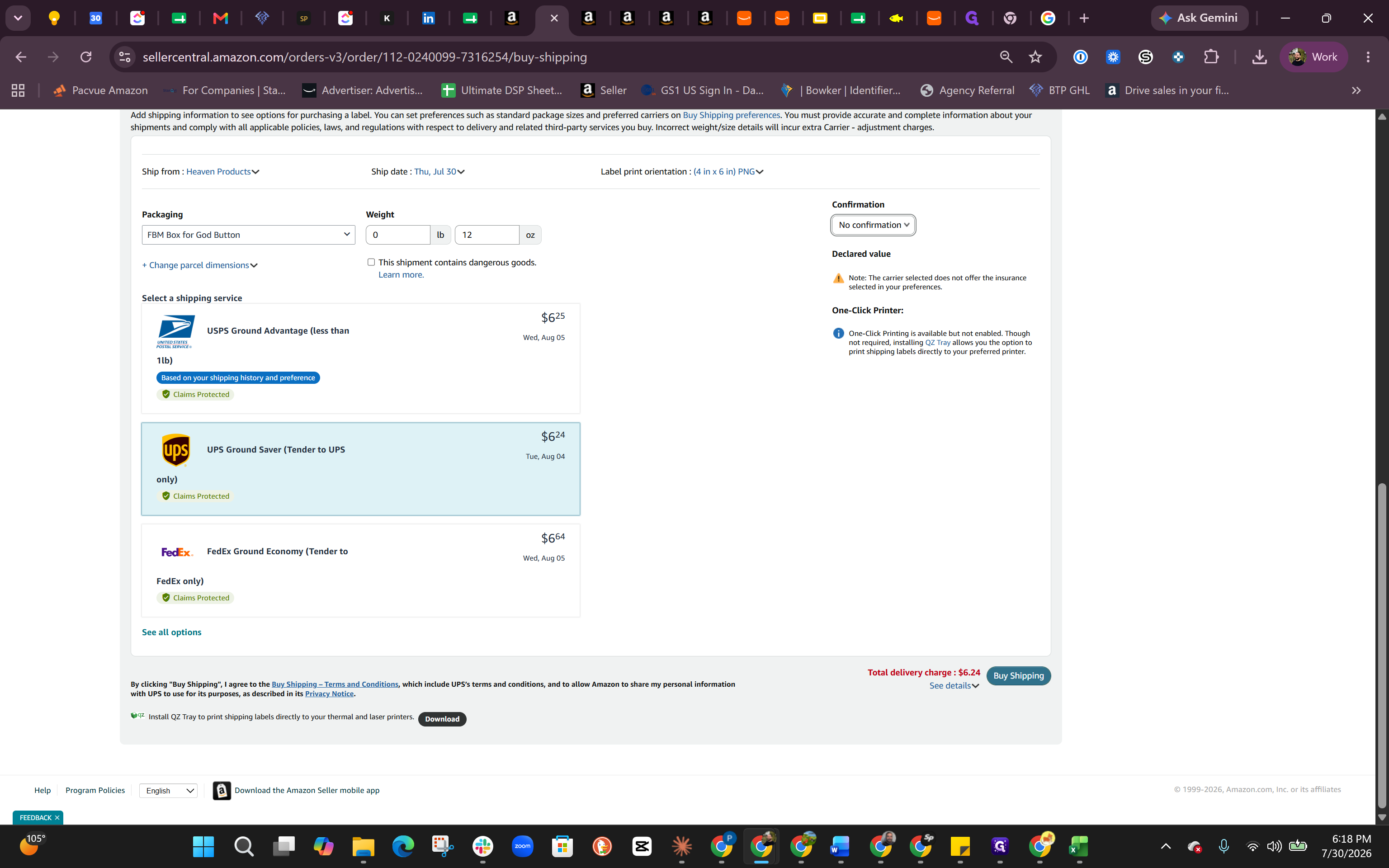 Step #5: Review the shipping service options and costs, then click Buy Shipping to finalize the purchase.
