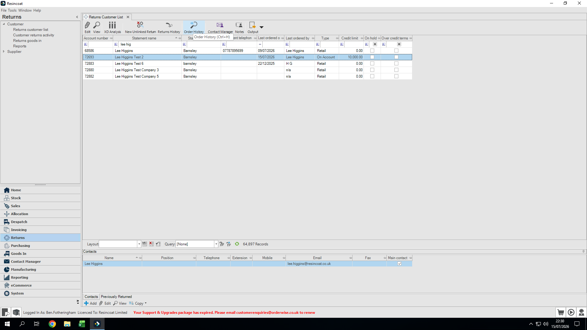 Step #4: Click Order History in the top toolbar to view their past purchases.