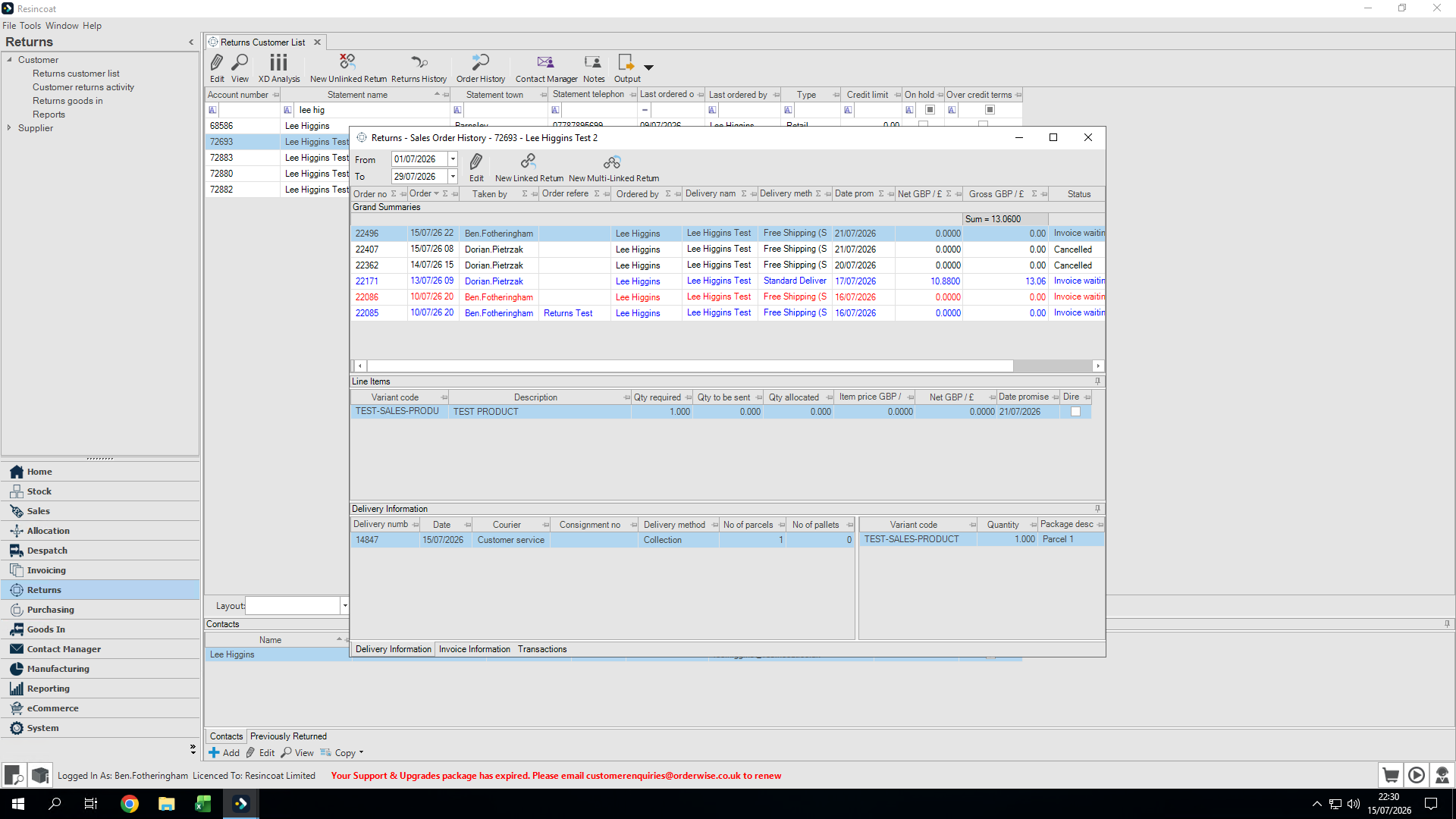 Step #5: Double-click the specific order you wish to process a return for.