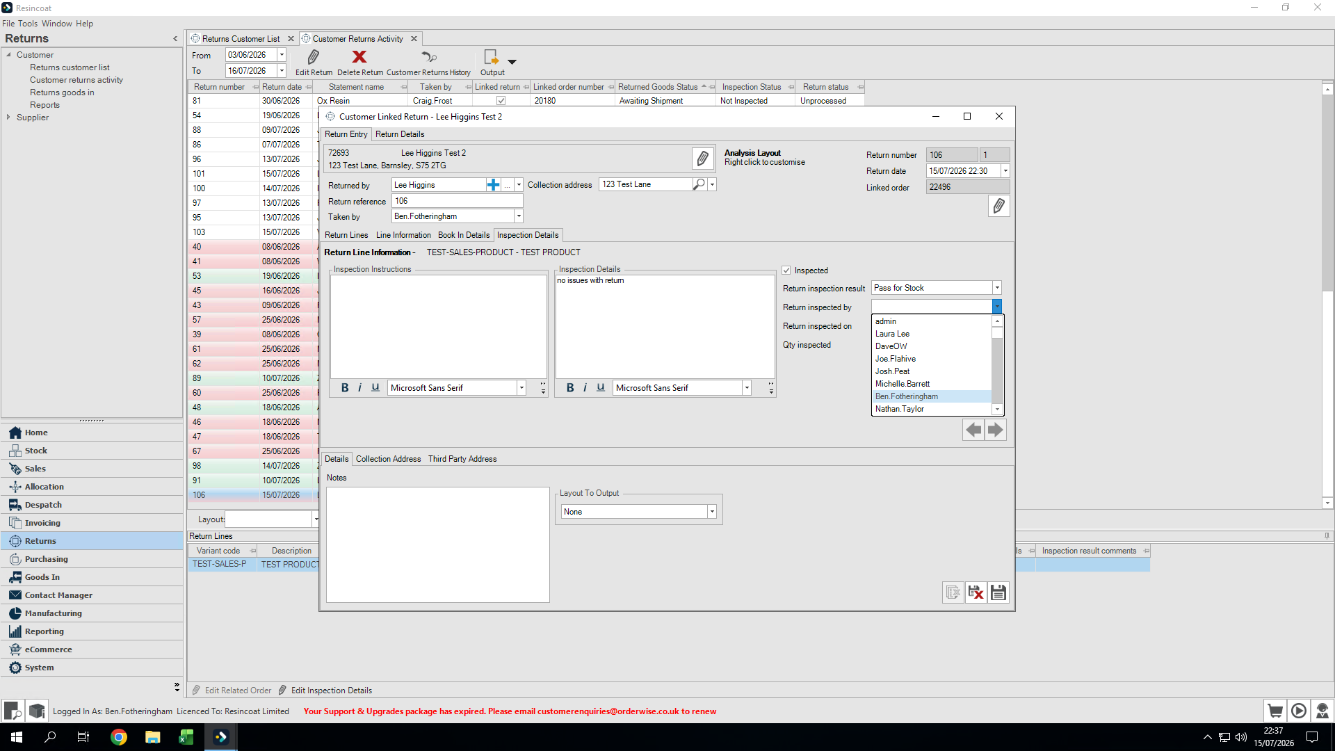 Step #20: Select your username in the Inspected by field.