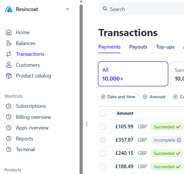 Step #29: Open stripe and proceed to the transactions tab.